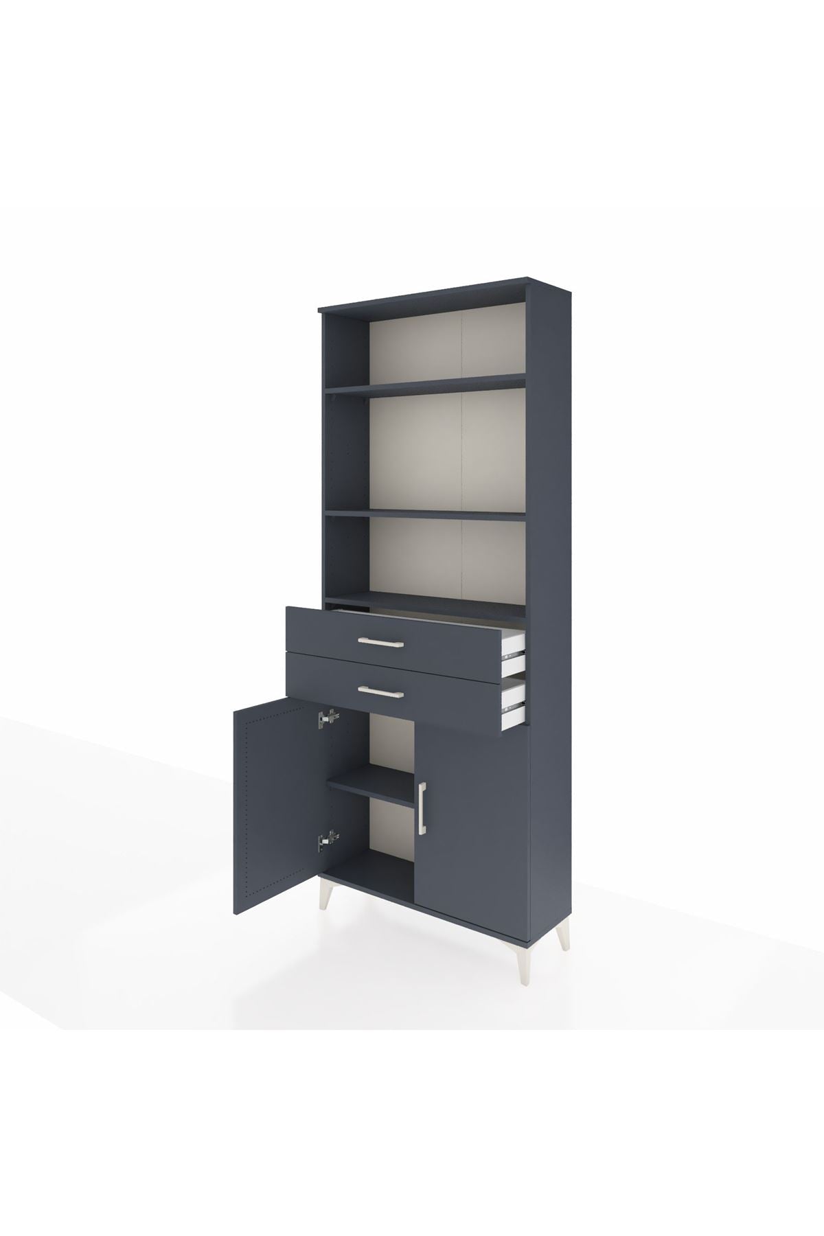 Arges Dolap 4 Raflı 2 Çekmeceli 2 Kapaklı 88x30x221 Antrasit-Antrasit