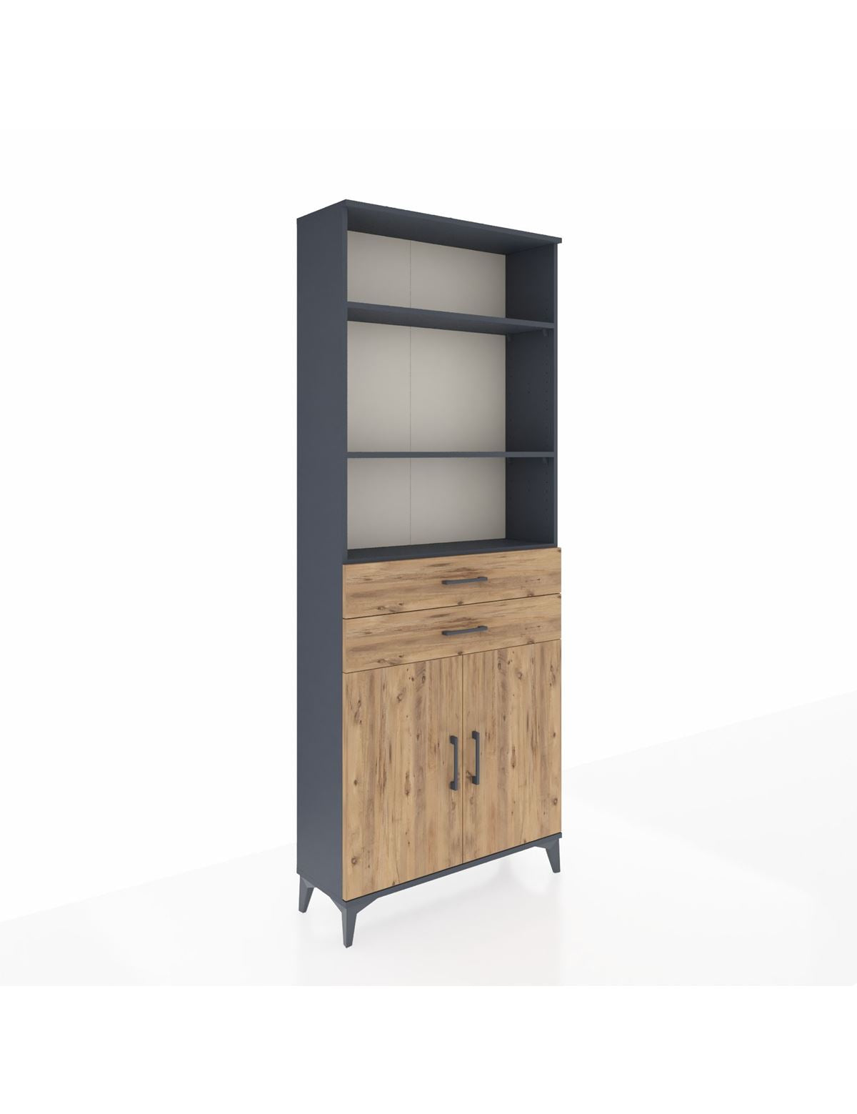 Arges Dolap 4 Raflı 2 Çekmeceli 2 Kapaklı 88x30x221 Antrasit-Çam