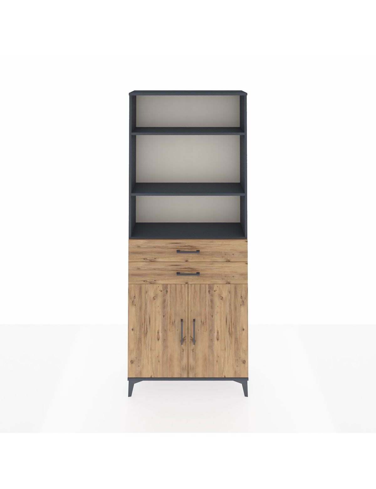 Arges Dolap 4 Raflı 2 Çekmeceli 2 Kapaklı 88x30x221 Antrasit-Çam