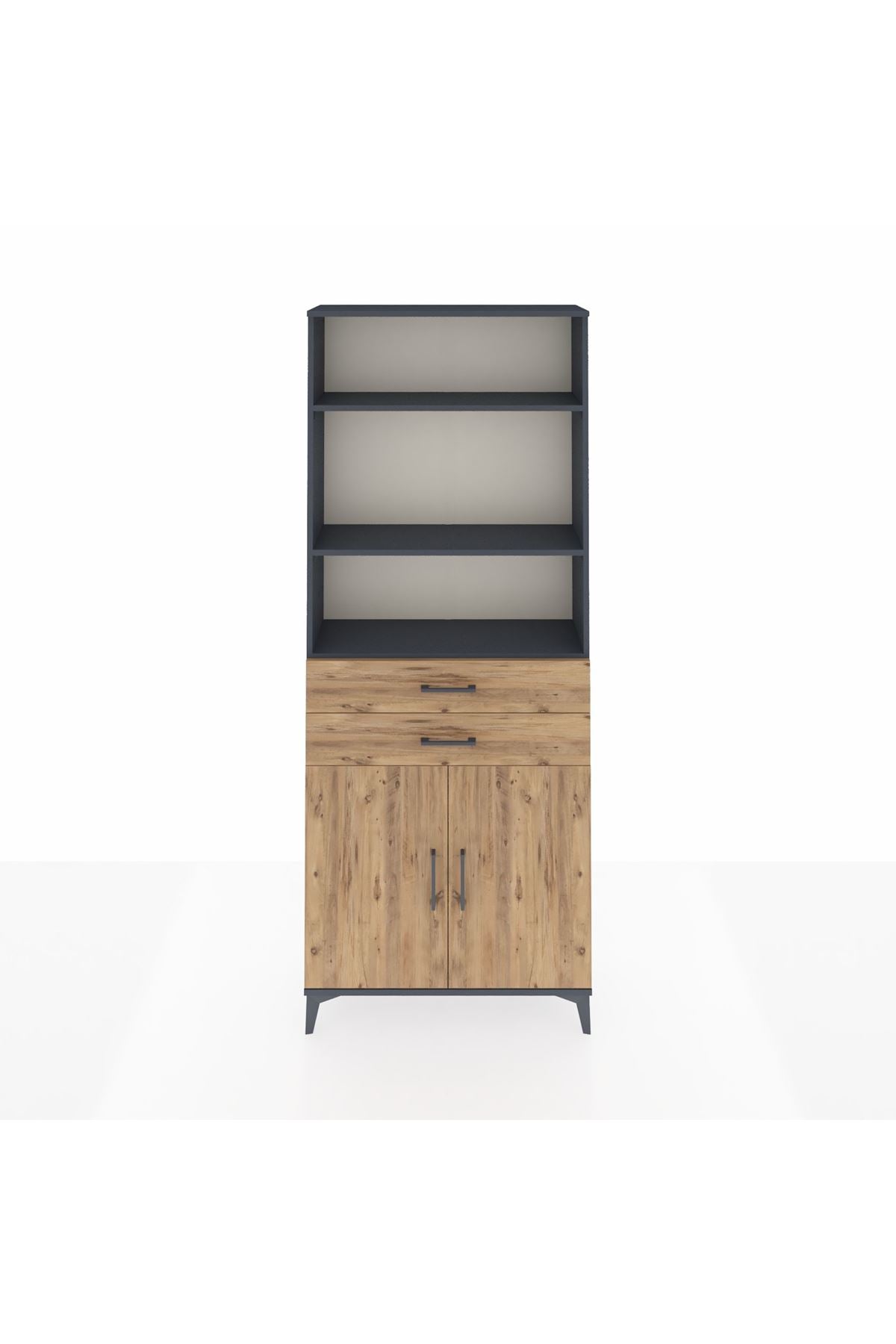 Arges Dolap 4 Raflı 2 Çekmeceli 2 Kapaklı 88x30x221 Antrasit-Çam