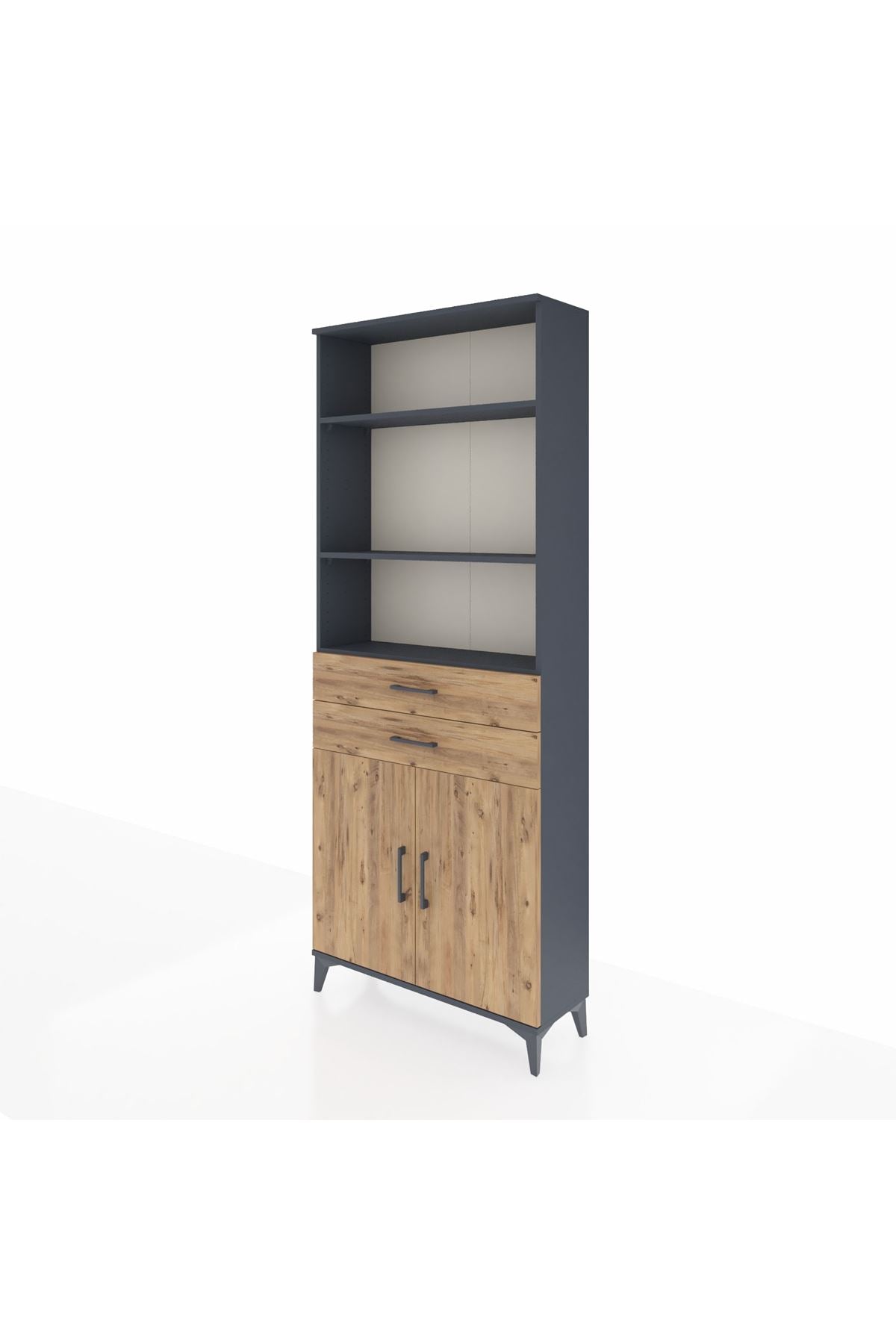 Arges Dolap 4 Raflı 2 Çekmeceli 2 Kapaklı 88x30x221 Antrasit-Çam