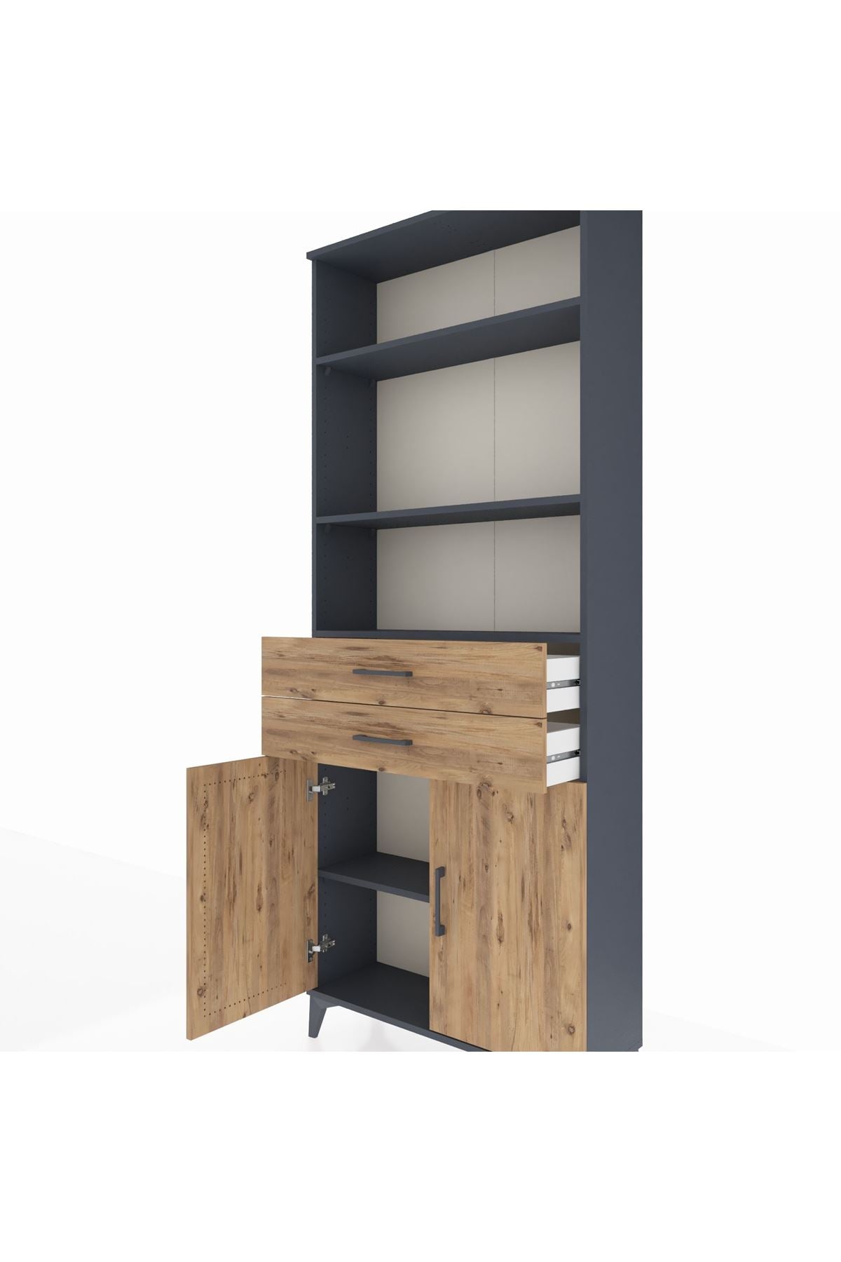 Arges Dolap 4 Raflı 2 Çekmeceli 2 Kapaklı 88x30x221 Antrasit-Çam