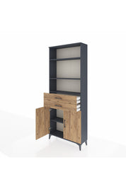 Arges Dolap 4 Raflı 2 Çekmeceli 2 Kapaklı 88x30x221 Antrasit-Çam