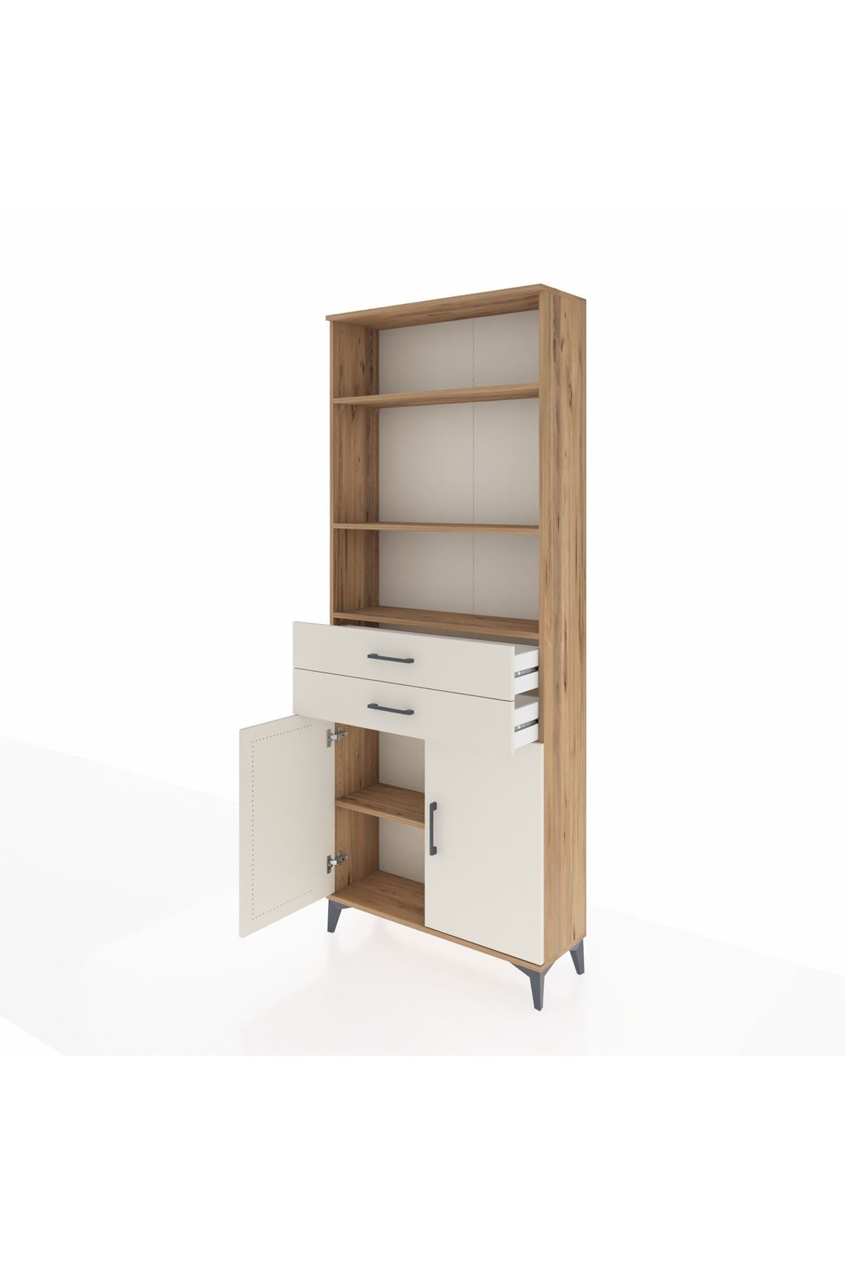 Arges Dolap 4 Raflı 2 Çekmeceli 2 Kapaklı 88x30x221 Çam-Aytaşı