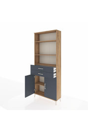 Arges Dolap 4 Raflı 2 Çekmeceli 2 Kapaklı 88x30x221 Çam-Antrasit