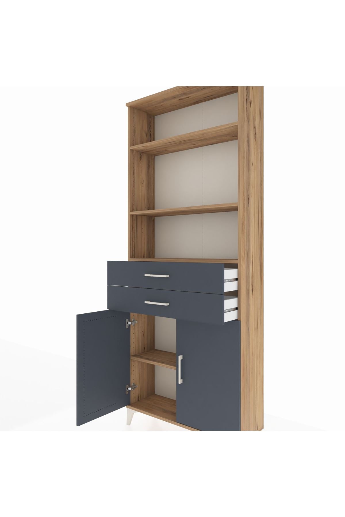 Arges Dolap 4 Raflı 2 Çekmeceli 2 Kapaklı 88x30x221 Çam-Antrasit