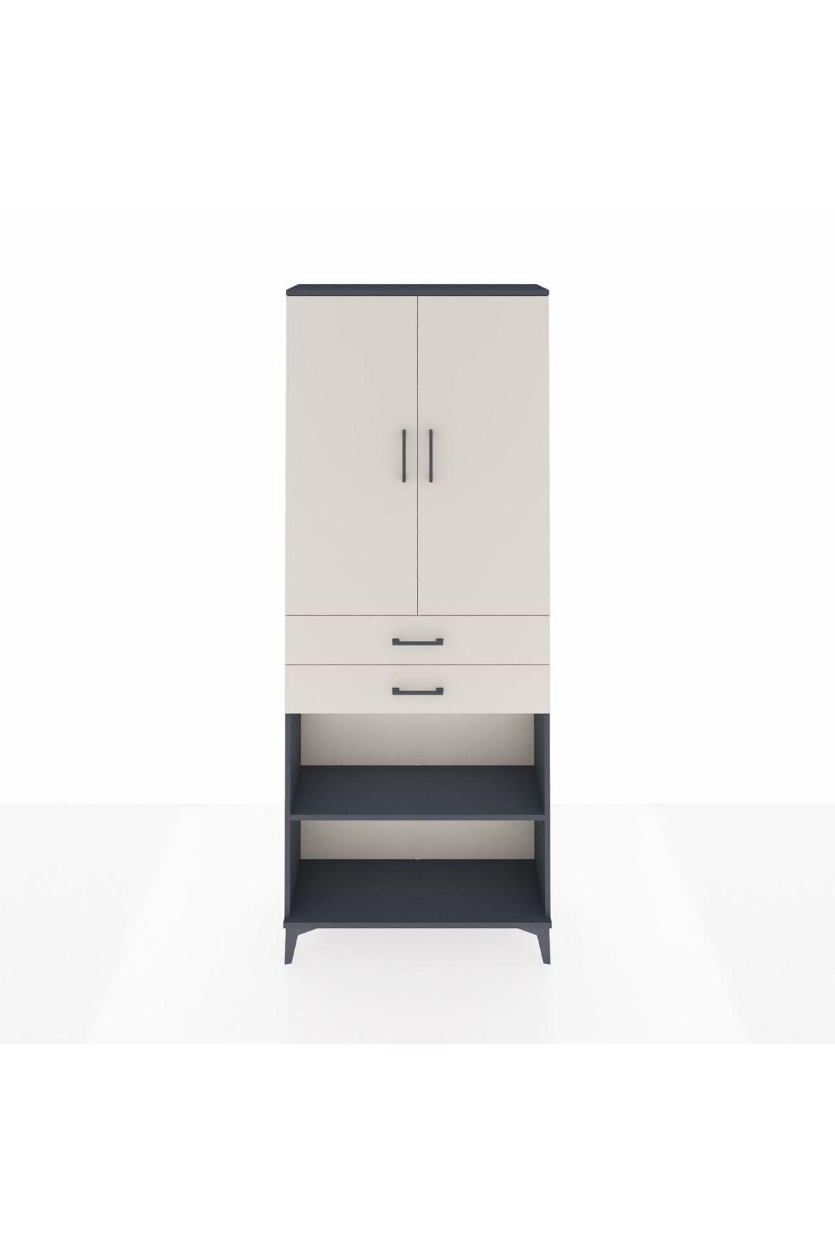 Arges Dolap 4 Raflı 2 Çekmeceli 2 Kapaklı 88x30x221 Antrasit-Aytaşı
