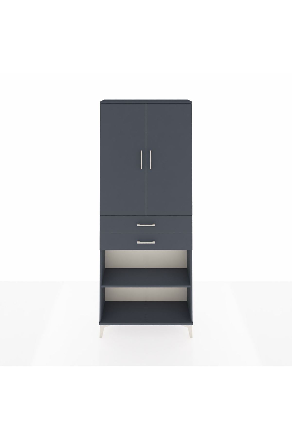 Arges Dolap 4 Raflı 2 Çekmeceli 2 Kapaklı 88x30x221 Antrasit-Antrasit