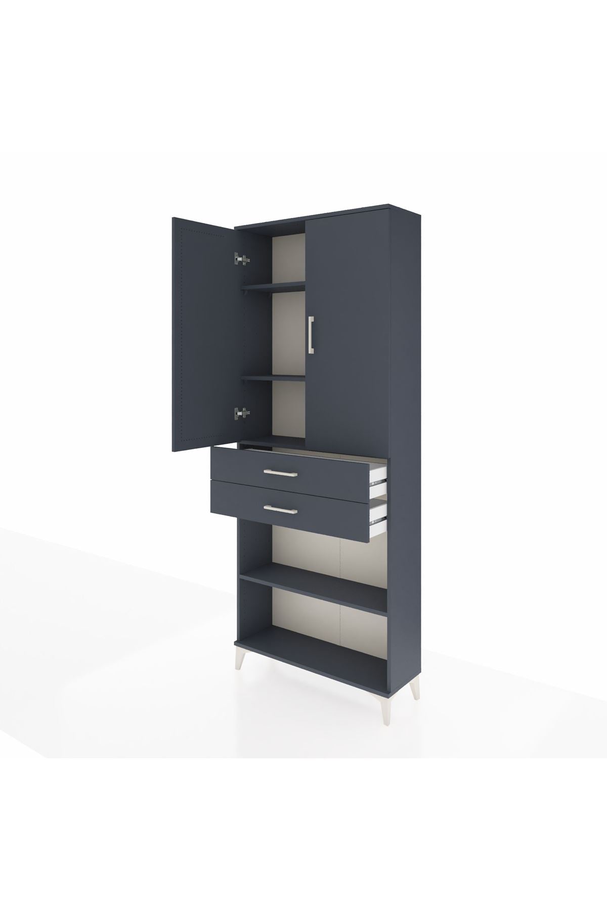 Arges Dolap 4 Raflı 2 Çekmeceli 2 Kapaklı 88x30x221 Antrasit-Antrasit