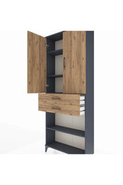 Arges Dolap 4 Raflı 2 Çekmeceli 2 Kapaklı 88x30x221 Antrasit-Çam