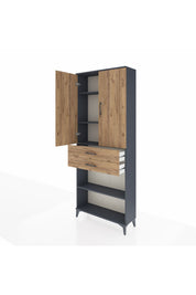 Arges Dolap 4 Raflı 2 Çekmeceli 2 Kapaklı 88x30x221 Antrasit-Çam