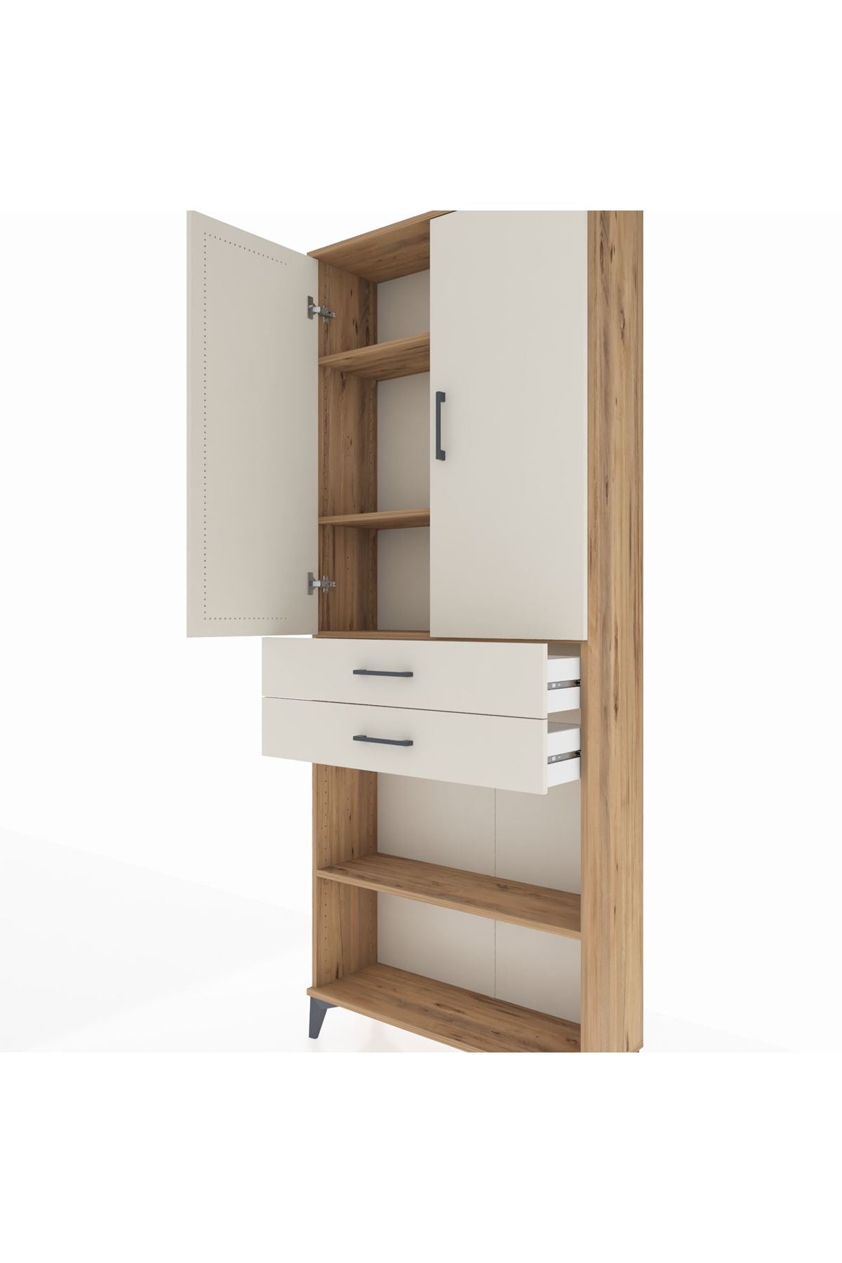 Arges Dolap 4 Raflı 2 Çekmeceli 2 Kapaklı 88x30x221 Çam-Aytaşı