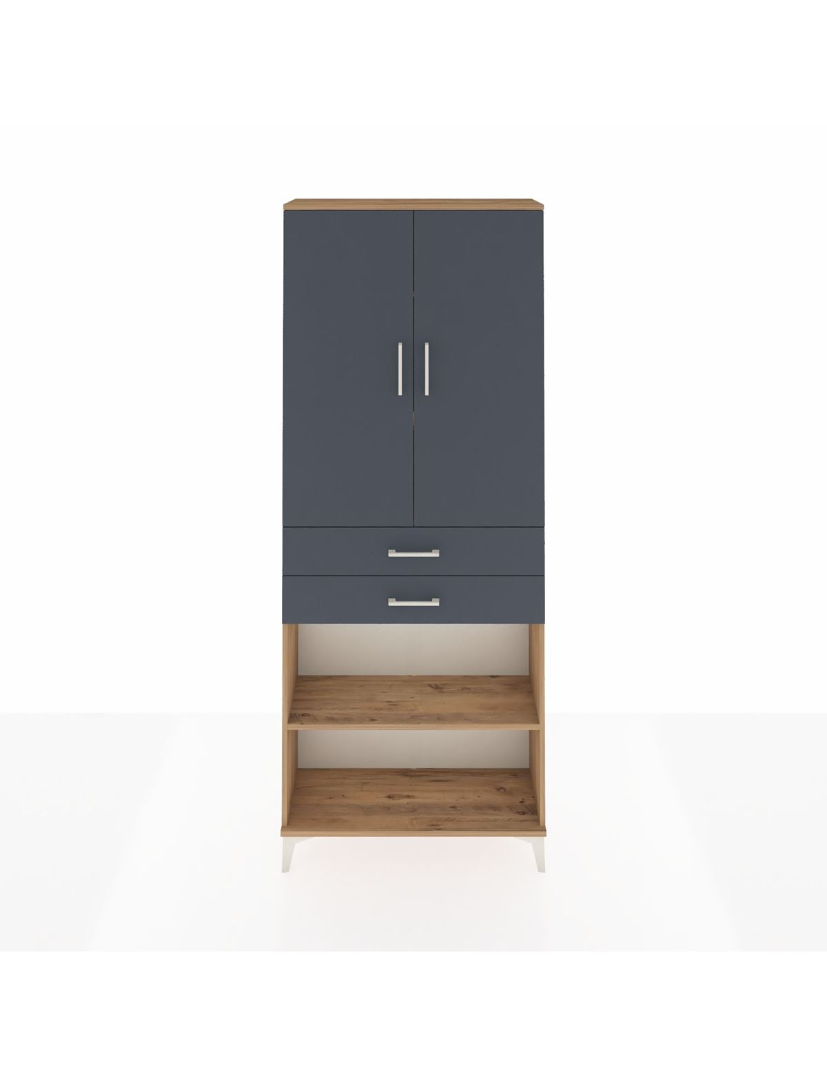 Arges Dolap 4 Raflı 2 Çekmeceli 2 Kapaklı 88x30x221 Çam-Antrasit