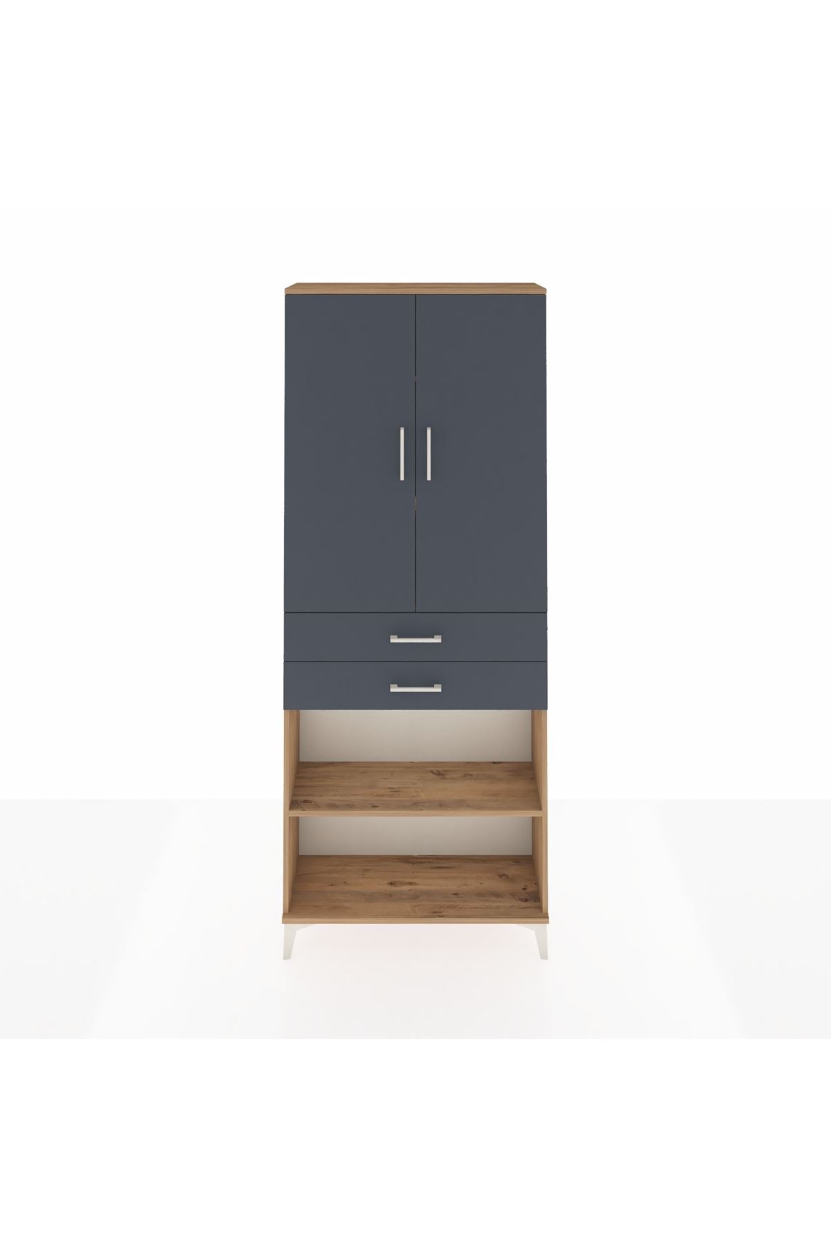 Arges Dolap 4 Raflı 2 Çekmeceli 2 Kapaklı 88x30x221 Çam-Antrasit