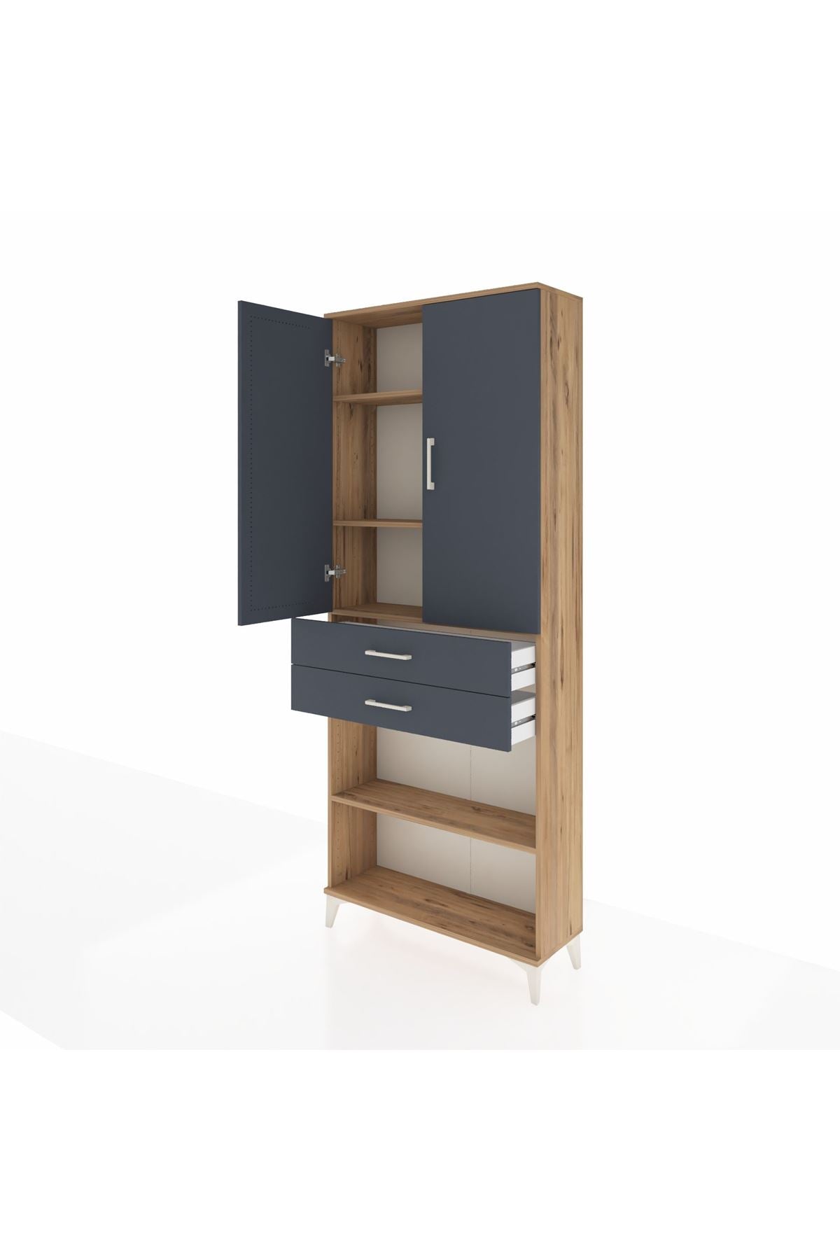 Arges Dolap 4 Raflı 2 Çekmeceli 2 Kapaklı 88x30x221 Çam-Antrasit