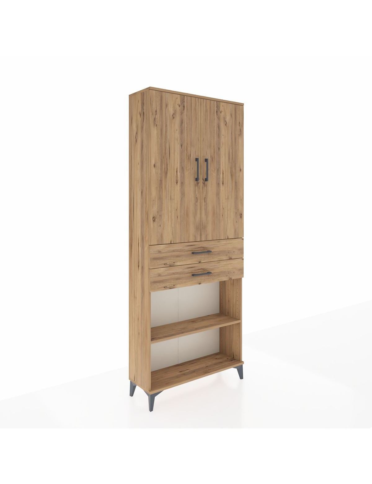 Arges Dolap 4 Raflı 2 Çekmeceli 2 Kapaklı 88x30x221 Çam-Çam