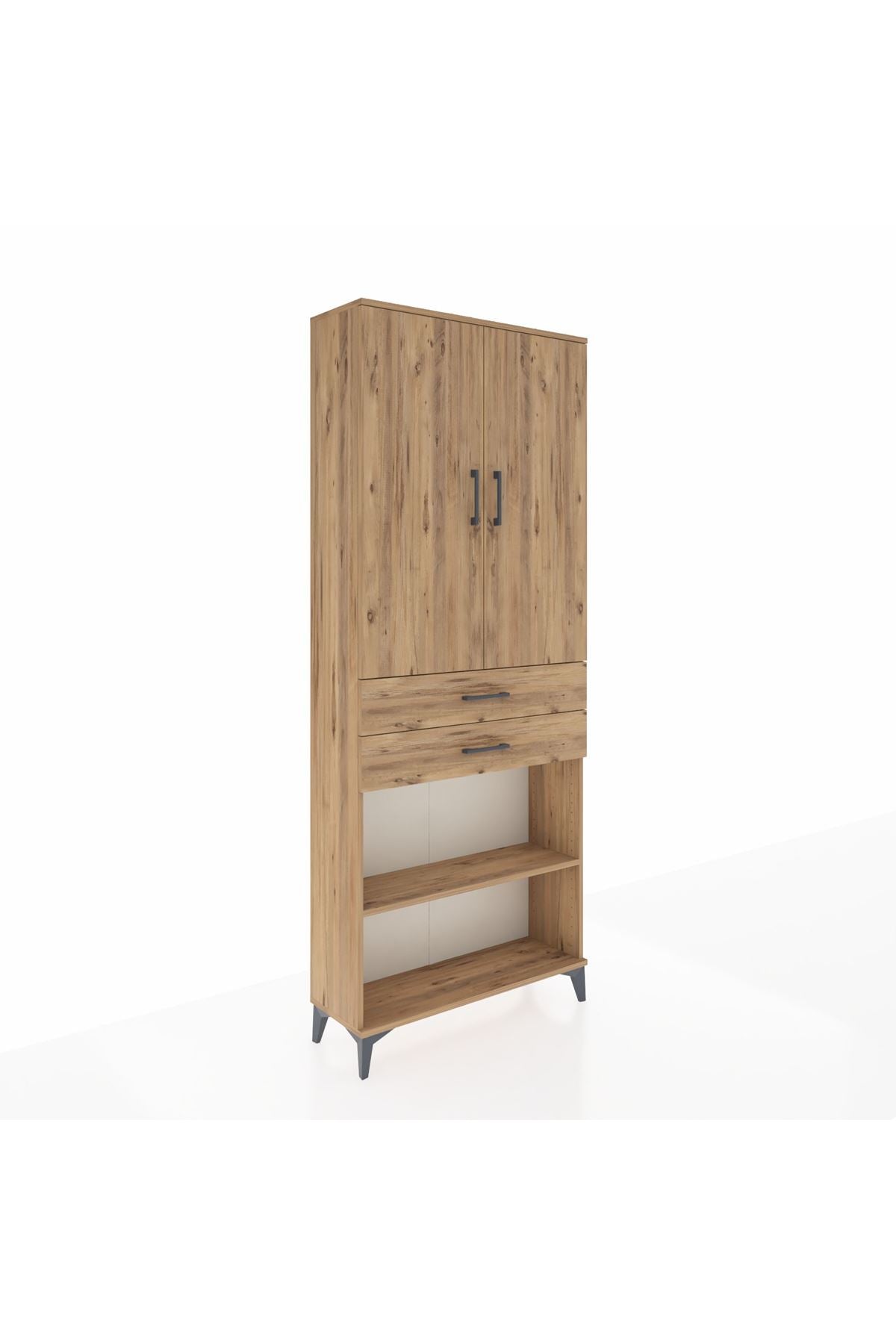 Arges Dolap 4 Raflı 2 Çekmeceli 2 Kapaklı 88x30x221 Çam-Çam