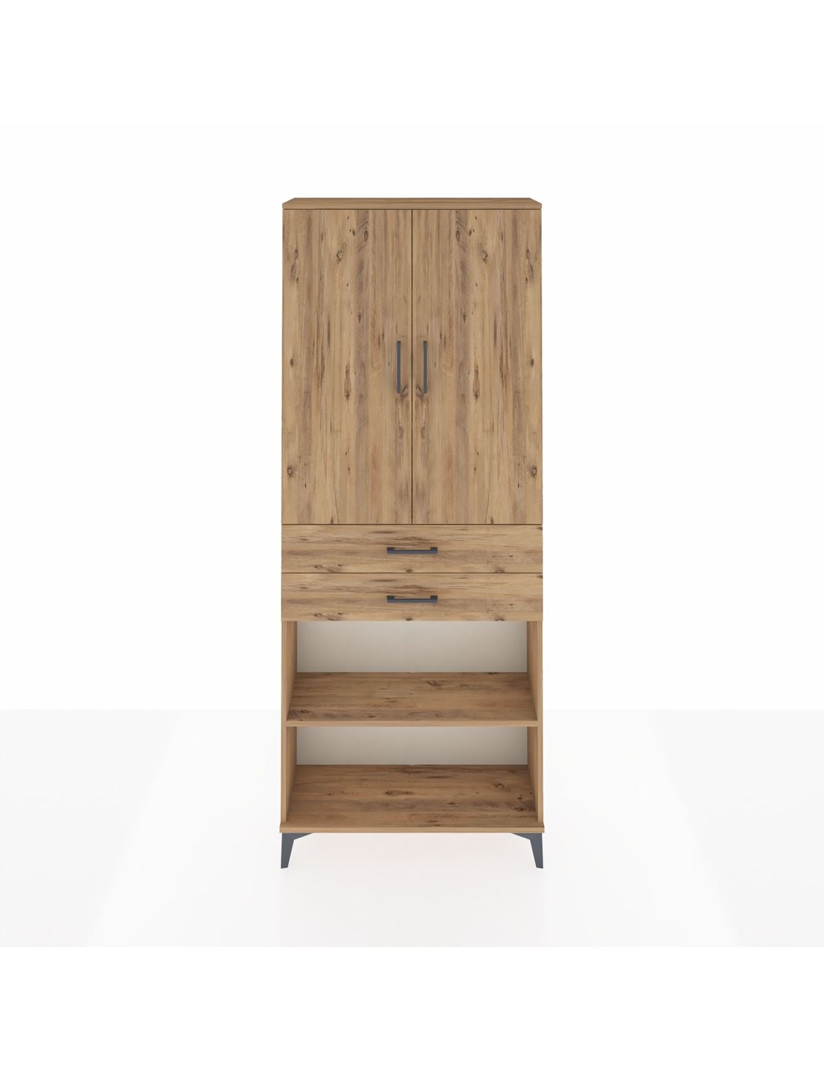 Arges Dolap 4 Raflı 2 Çekmeceli 2 Kapaklı 88x30x221 Çam-Çam