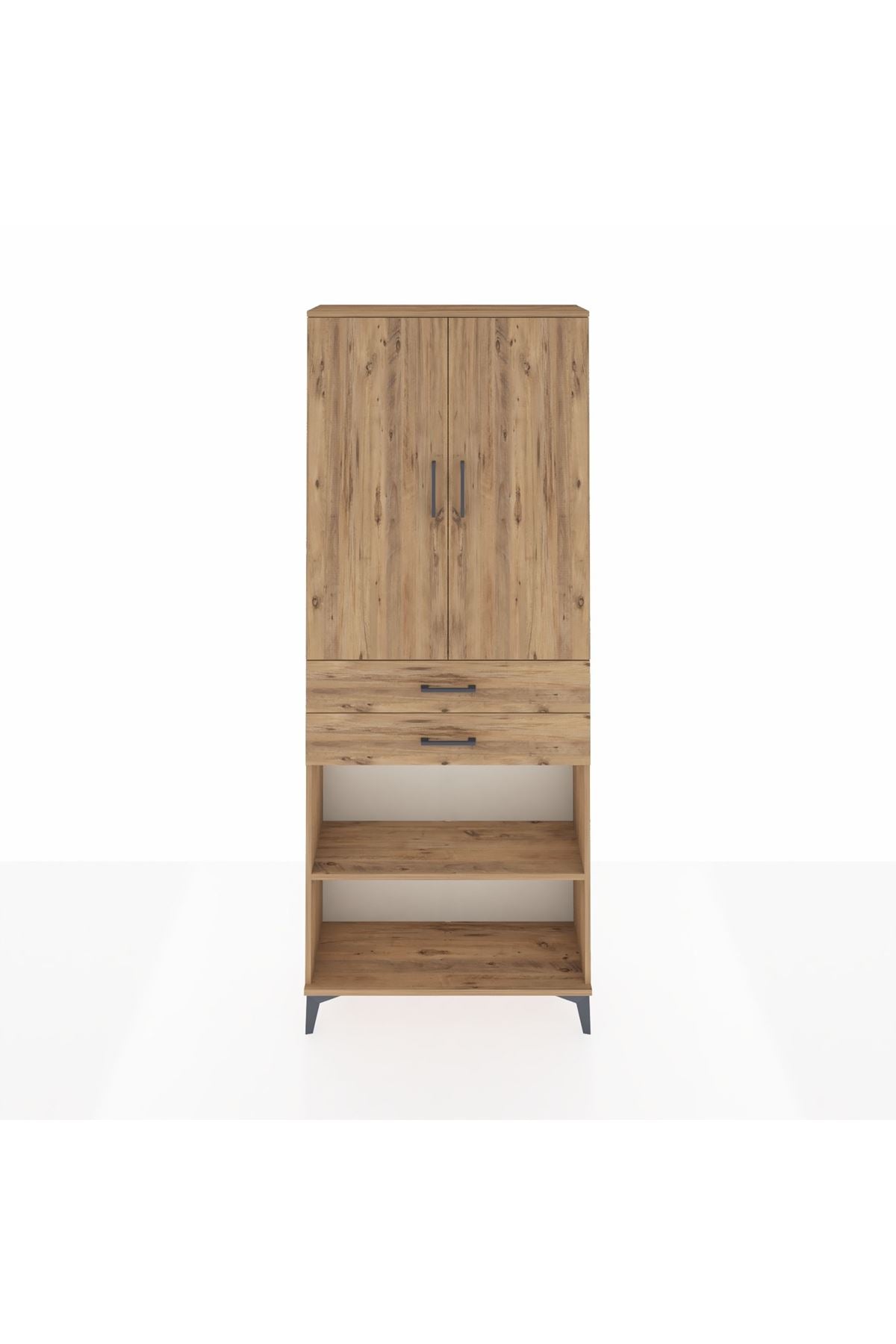 Arges Dolap 4 Raflı 2 Çekmeceli 2 Kapaklı 88x30x221 Çam-Çam