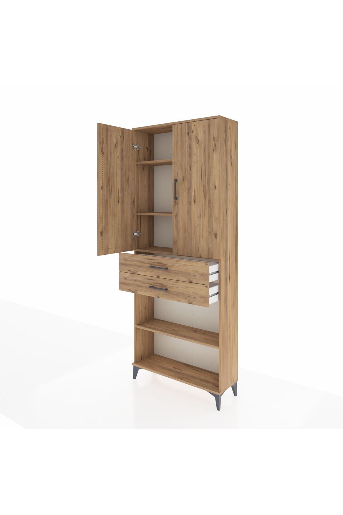 Arges Dolap 4 Raflı 2 Çekmeceli 2 Kapaklı 88x30x221 Çam-Çam