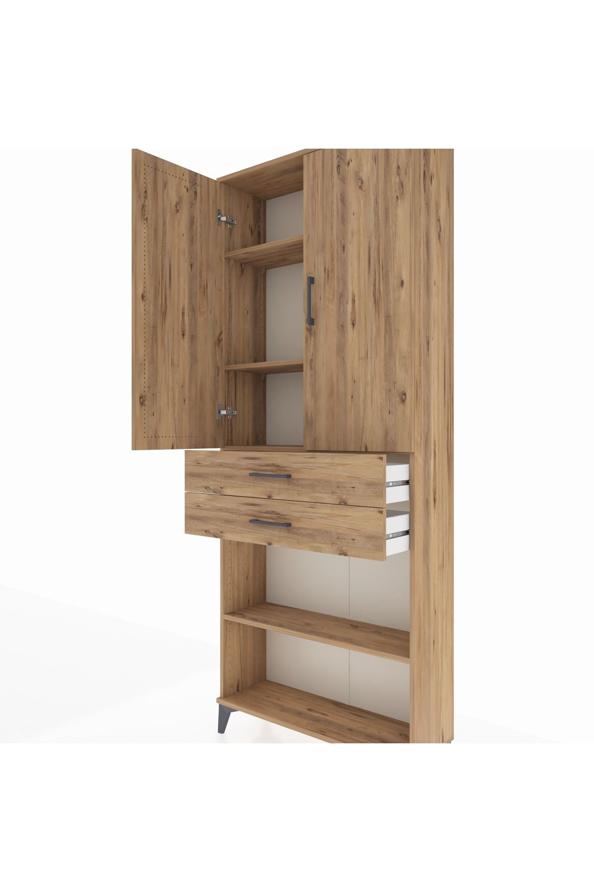 Arges Dolap 4 Raflı 2 Çekmeceli 2 Kapaklı 88x30x221 Çam-Çam