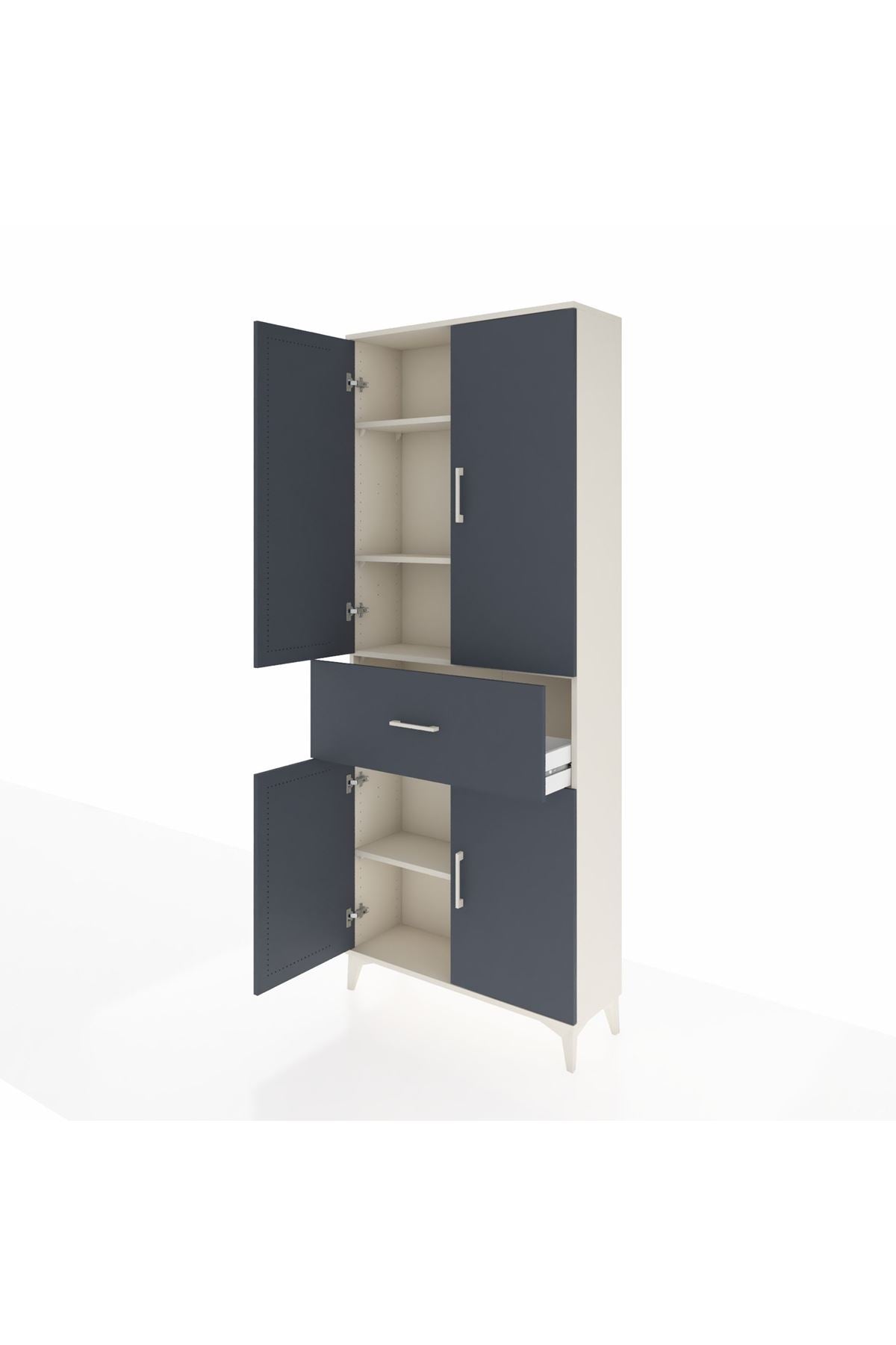 Arges Dolap 4 Raflı Tek Çekmeceli 4 Kapaklı 88x30x221 Aytaşı-Antrasit