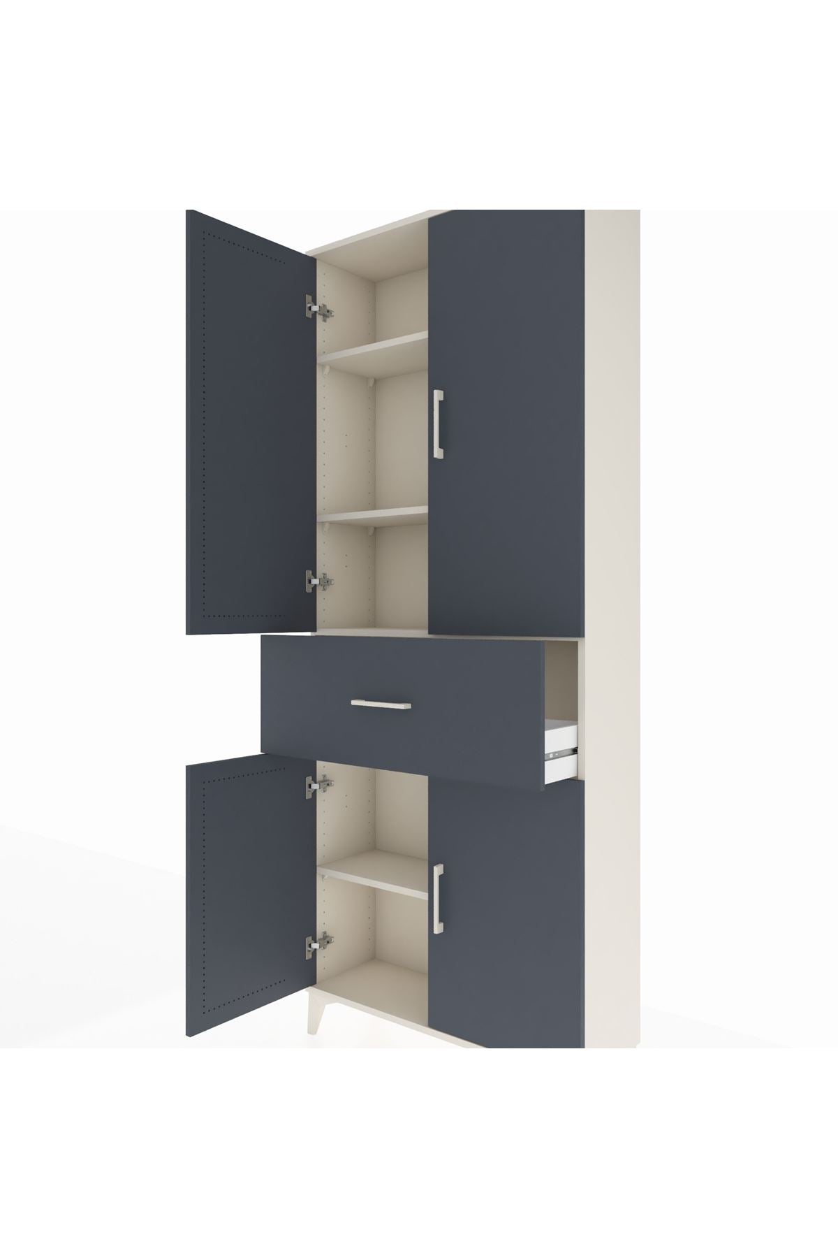 Arges Dolap 4 Raflı Tek Çekmeceli 4 Kapaklı 88x30x221 Aytaşı-Antrasit