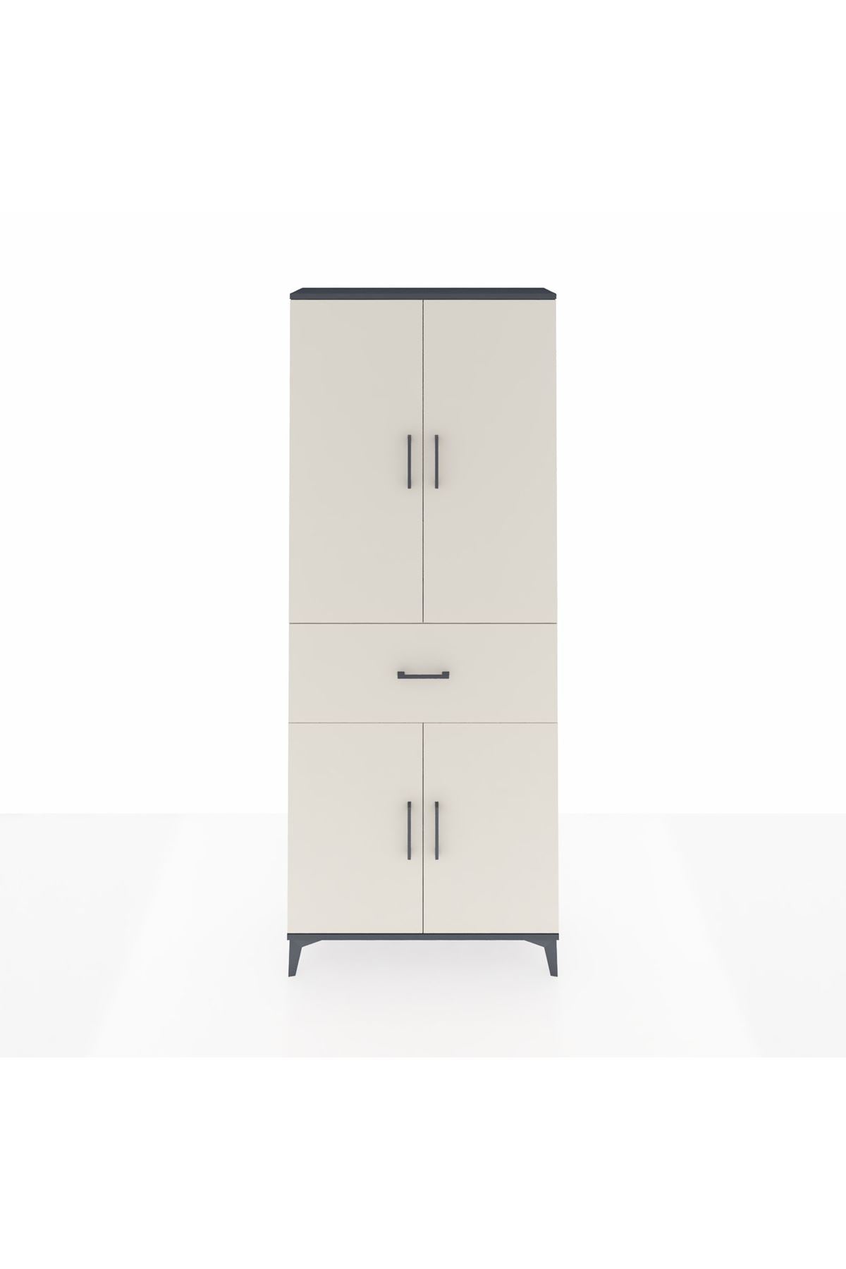 Arges Dolap 4 Raflı Tek Çekmeceli 4 Kapaklı 88x30x221 Antrasit-Aytaşı