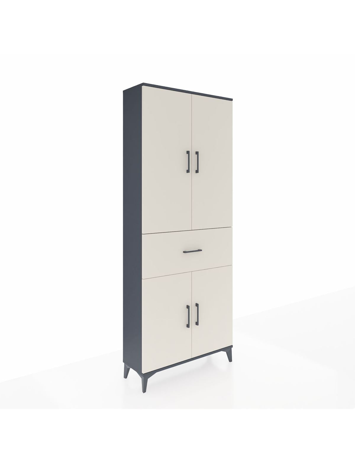 Arges Dolap 4 Raflı Tek Çekmeceli 4 Kapaklı 88x30x221 Antrasit-Aytaşı
