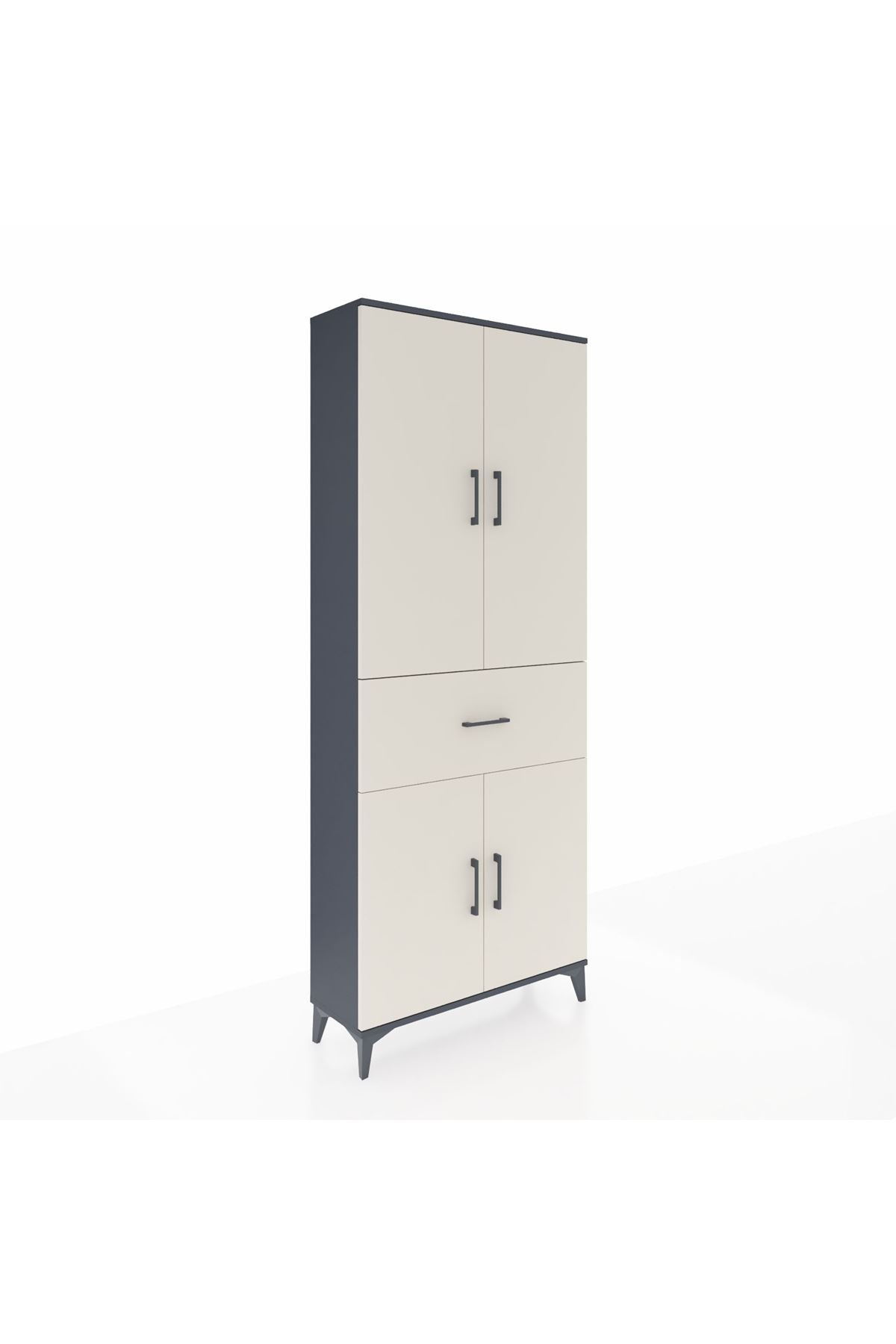 Arges Dolap 4 Raflı Tek Çekmeceli 4 Kapaklı 88x30x221 Antrasit-Aytaşı