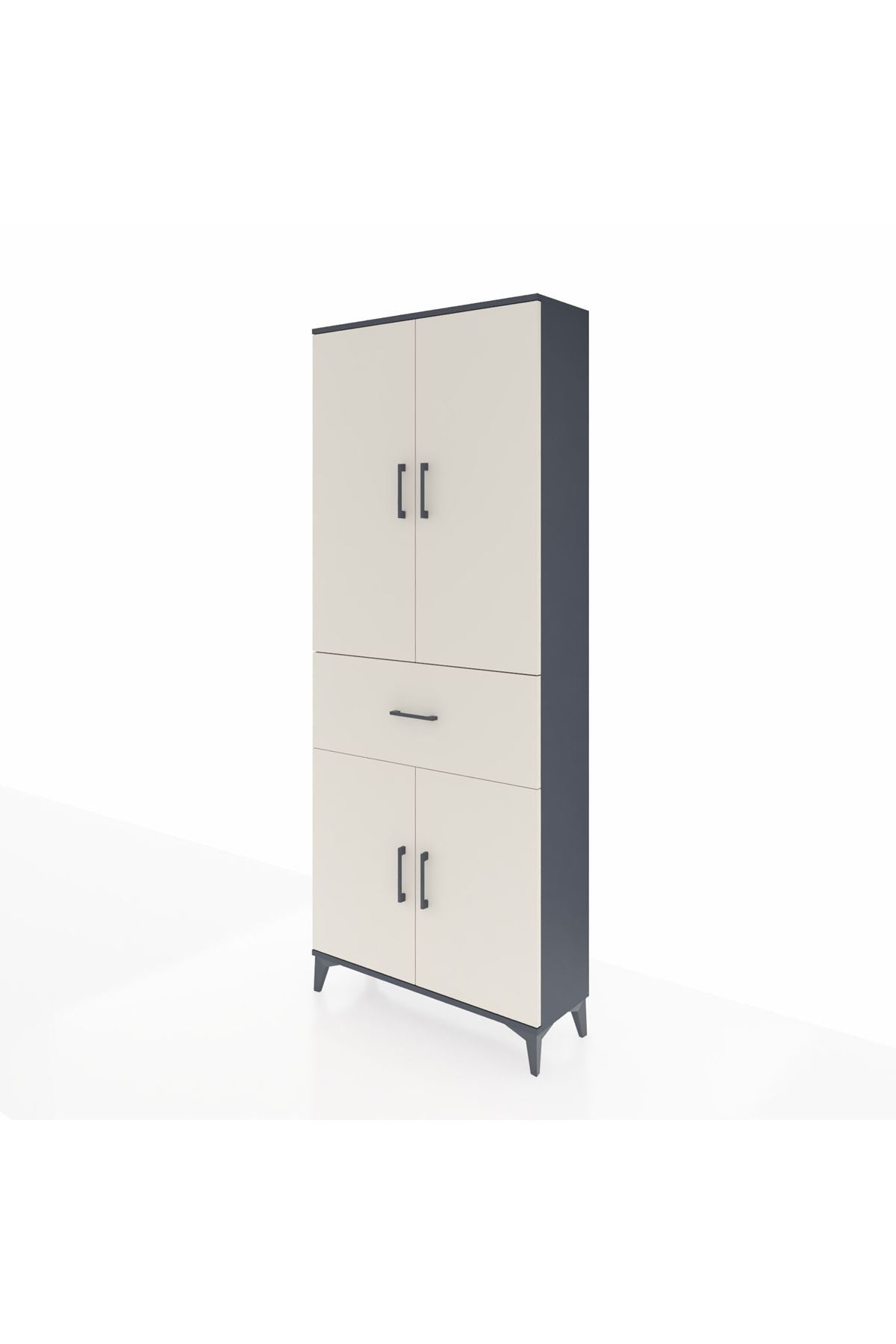Arges Dolap 4 Raflı Tek Çekmeceli 4 Kapaklı 88x30x221 Antrasit-Aytaşı