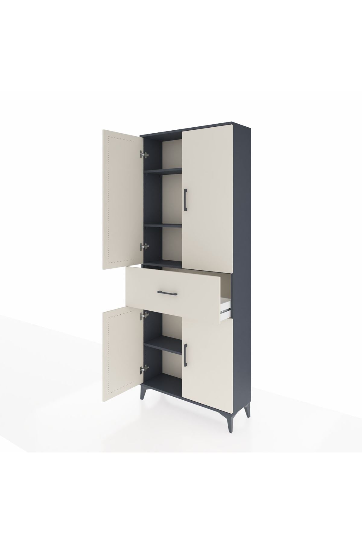 Arges Dolap 4 Raflı Tek Çekmeceli 4 Kapaklı 88x30x221 Antrasit-Aytaşı