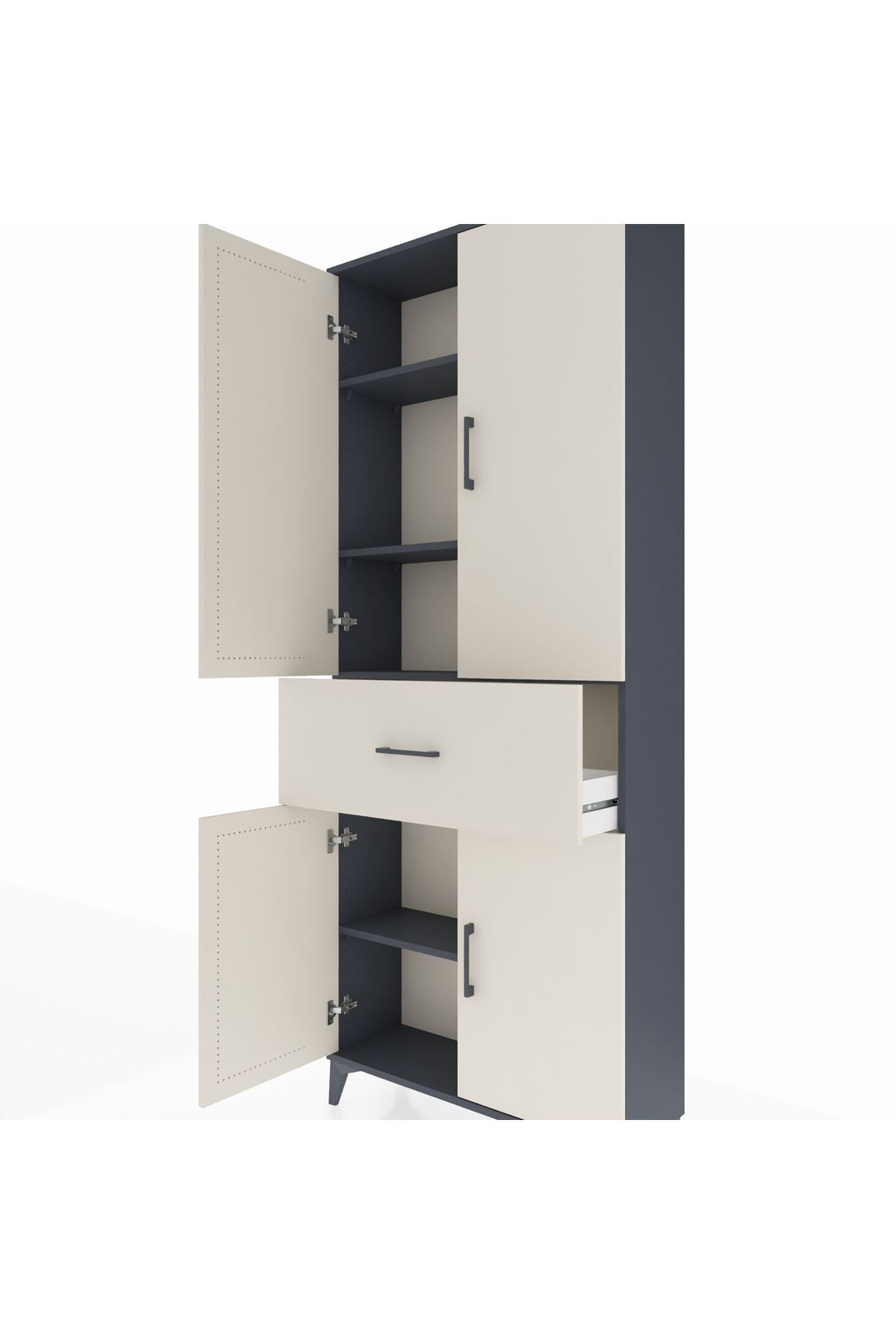 Arges Dolap 4 Raflı Tek Çekmeceli 4 Kapaklı 88x30x221 Antrasit-Aytaşı