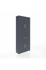 Arges Dolap 4 Raflı Tek Çekmeceli 4 Kapaklı 88x30x221 Antrasit-Antrasit