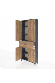 Arges Dolap 4 Raflı Tek Çekmeceli 4 Kapaklı 88x30x221 Antrasit-Çam