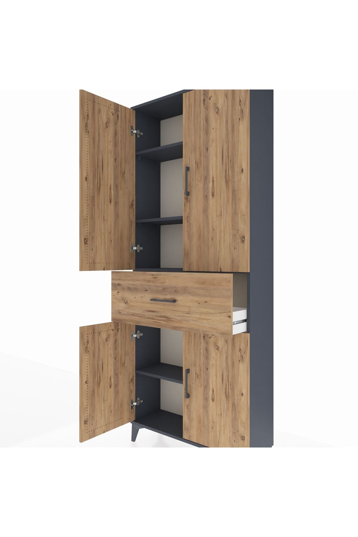 Arges Dolap 4 Raflı Tek Çekmeceli 4 Kapaklı 88x30x221 Antrasit-Çam