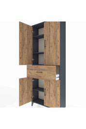 Arges Dolap 4 Raflı Tek Çekmeceli 4 Kapaklı 88x30x221 Antrasit-Çam