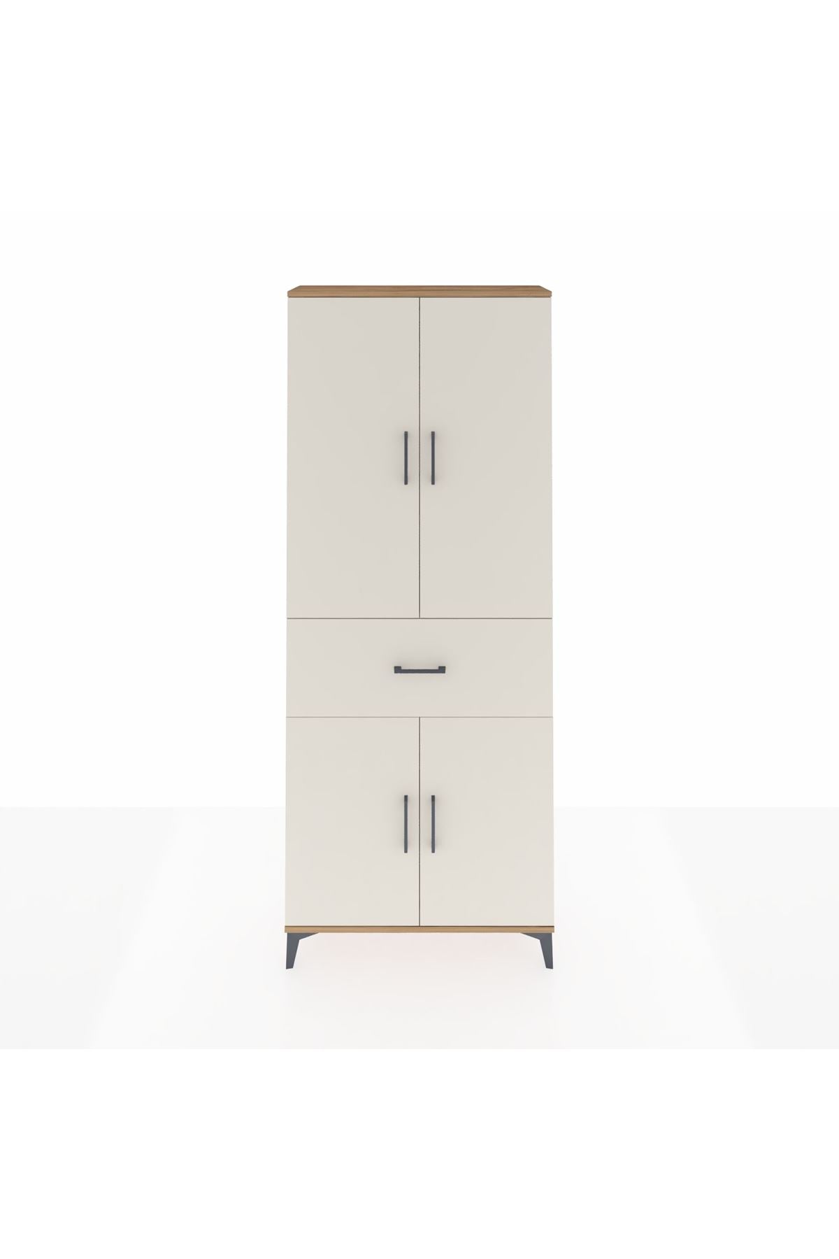 Arges Dolap 4 Raflı Tek Çekmeceli 4 Kapaklı 88x30x221 Çam-Aytaşı