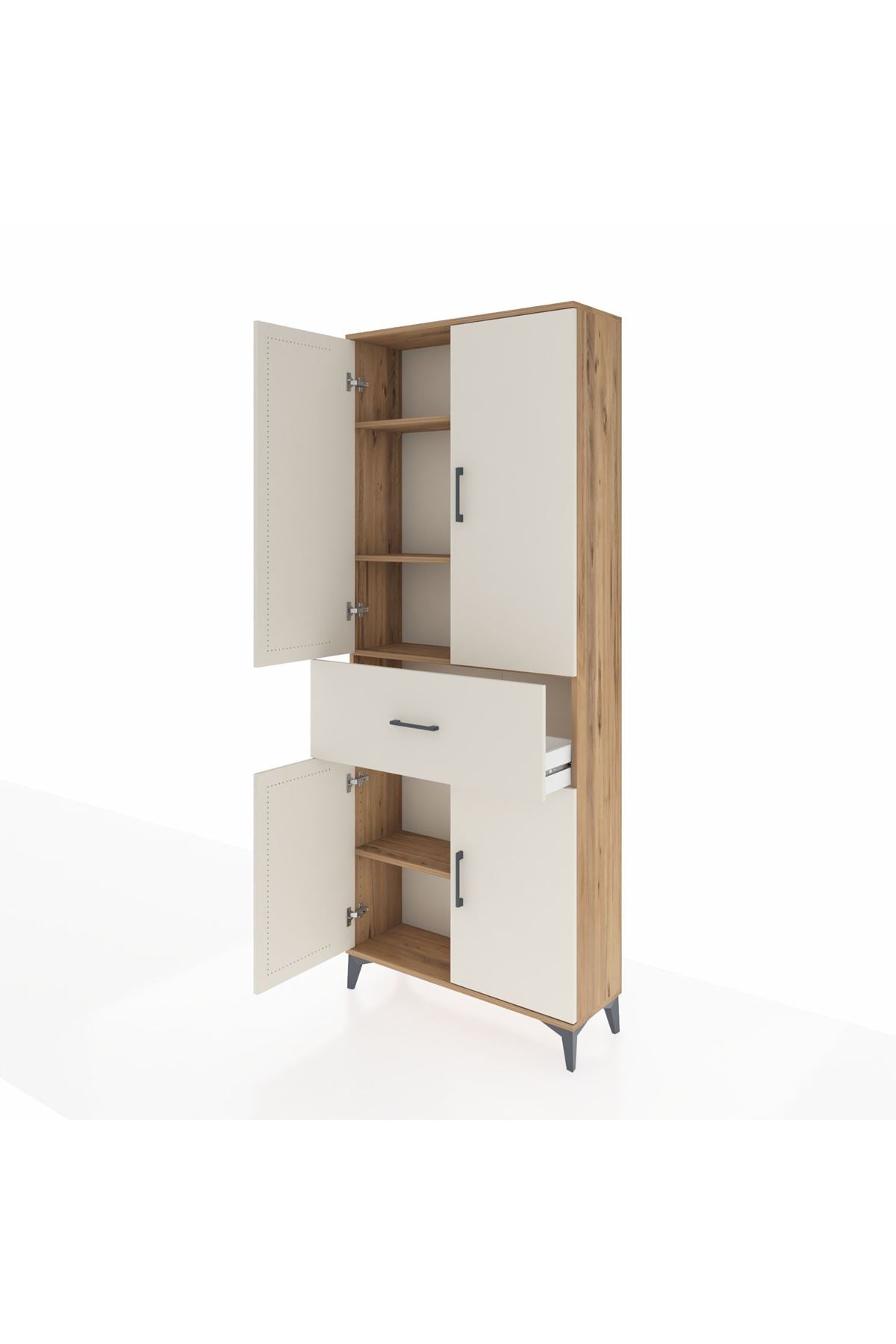 Arges Dolap 4 Raflı Tek Çekmeceli 4 Kapaklı 88x30x221 Çam-Aytaşı