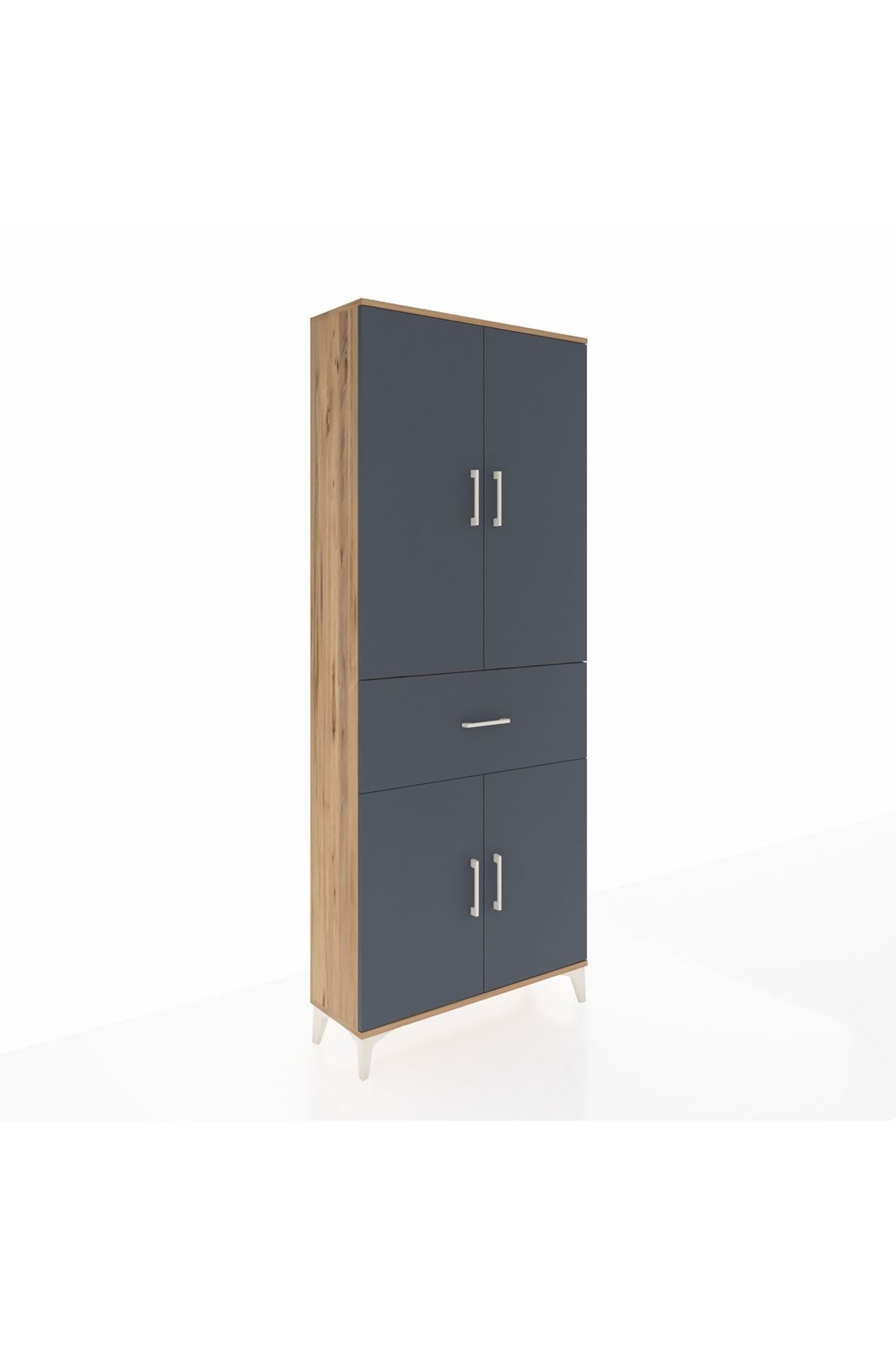 Arges Dolap 4 Raflı Tek Çekmeceli 4 Kapaklı 88x30x221 Çam-Antrasit