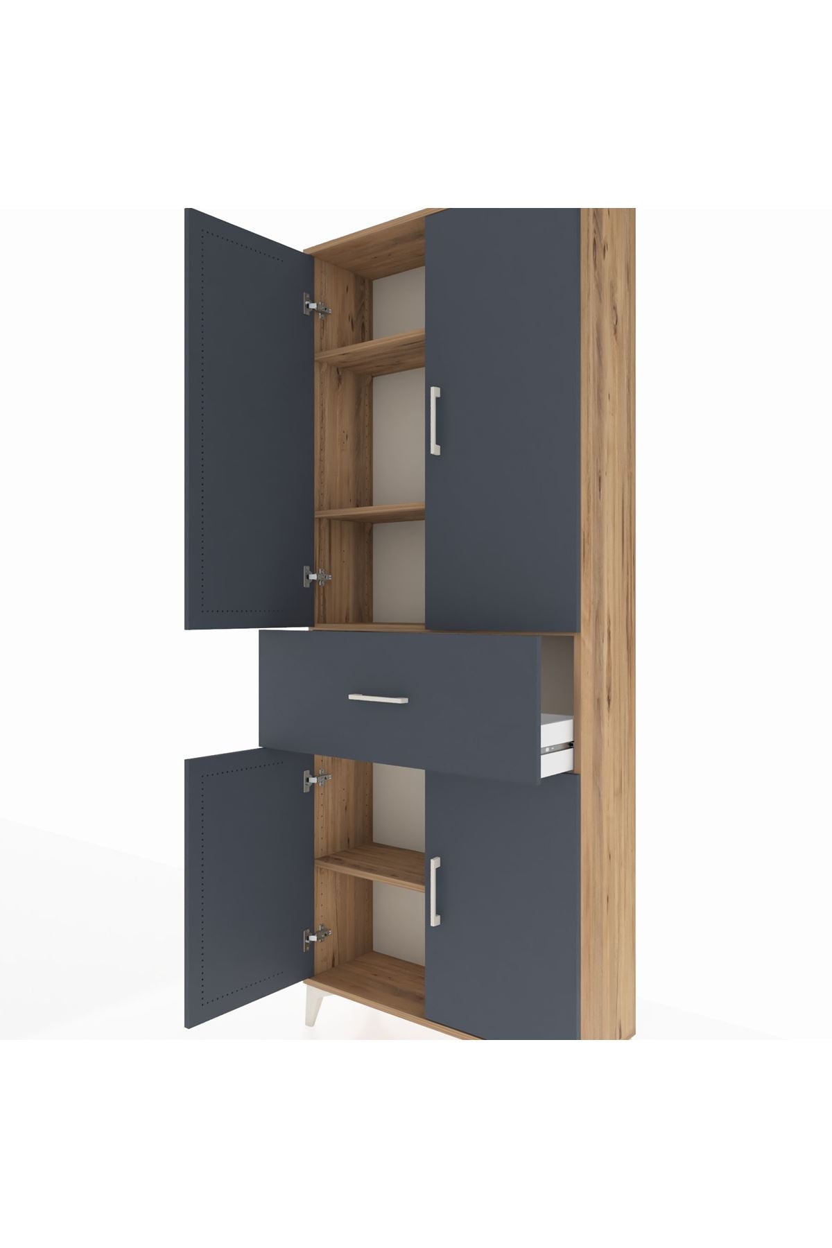 Arges Dolap 4 Raflı Tek Çekmeceli 4 Kapaklı 88x30x221 Çam-Antrasit