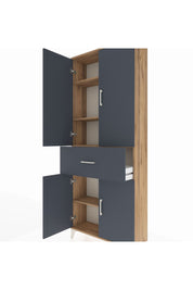 Arges Dolap 4 Raflı Tek Çekmeceli 4 Kapaklı 88x30x221 Çam-Antrasit
