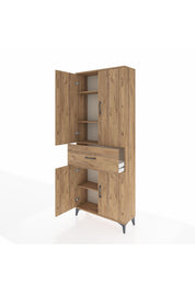 Arges Dolap 4 Raflı Tek Çekmeceli 4 Kapaklı 88x30x221 Çam-Çam