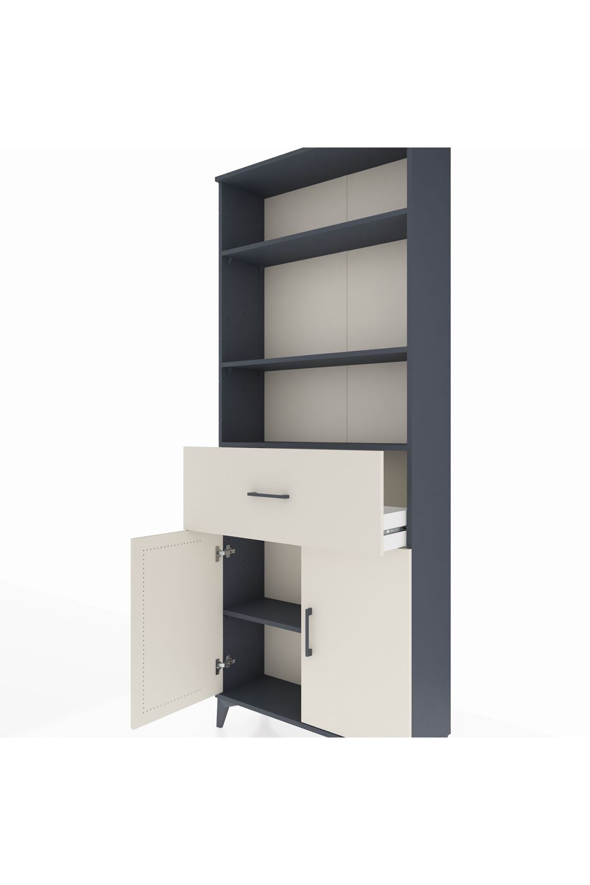 Arges Dolap 4 Raflı Tek Çekmeceli 2 Kapaklı 88x30x221 Antrasit-Aytaşı