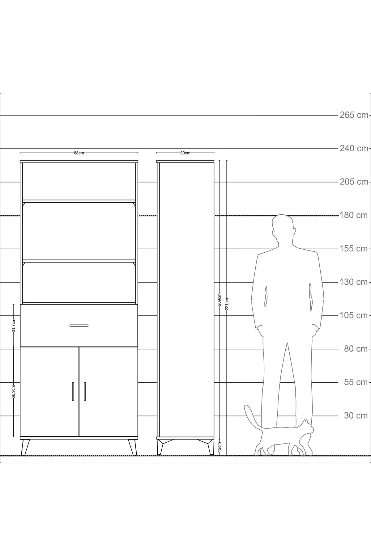 Arges Dolap 4 Raflı Tek Çekmeceli 2 Kapaklı 88x30x221 Antrasit-Aytaşı