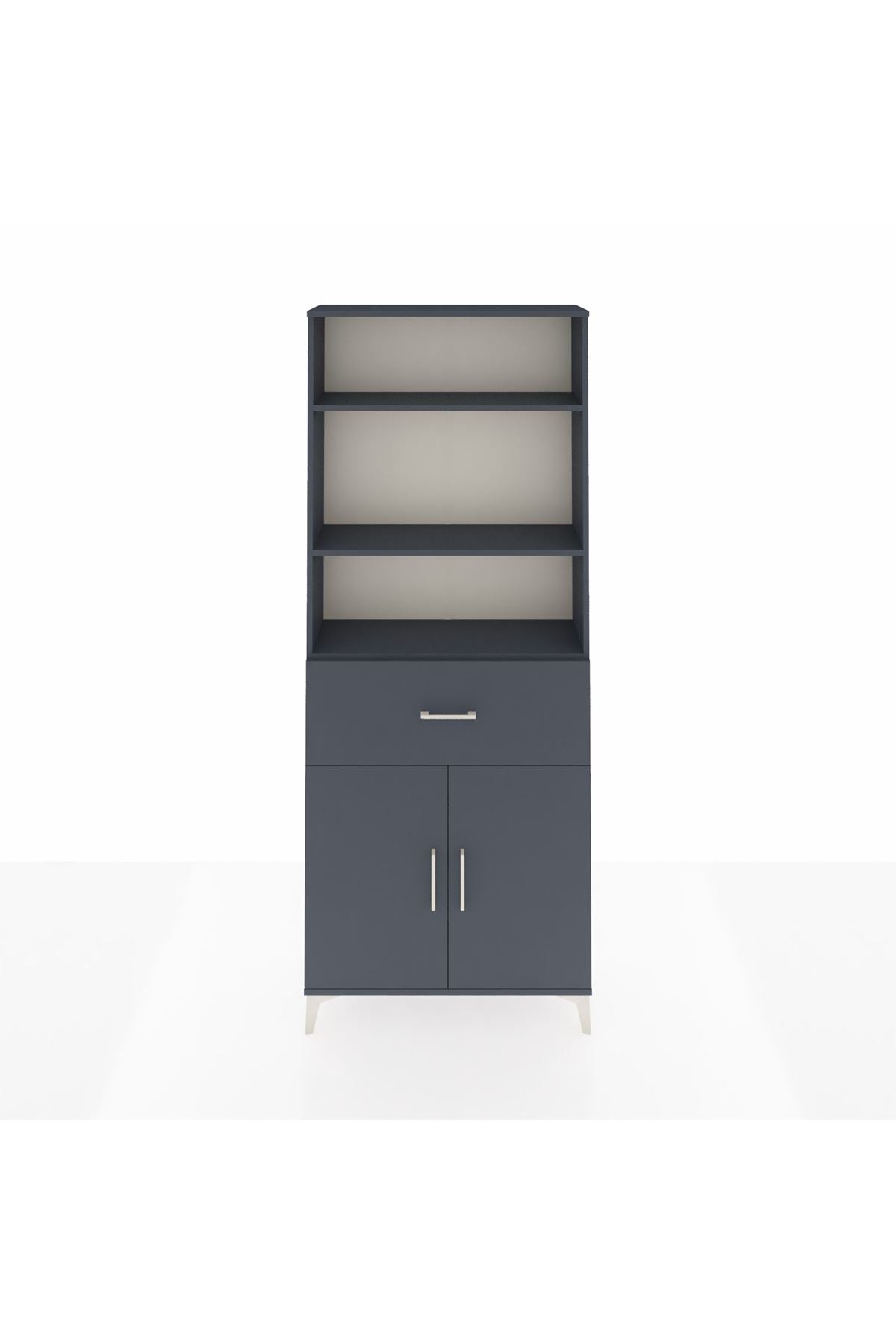 Arges Dolap 4 Raflı Tek Çekmeceli 2 Kapaklı 88x30x221 Antrasit-Antrasit