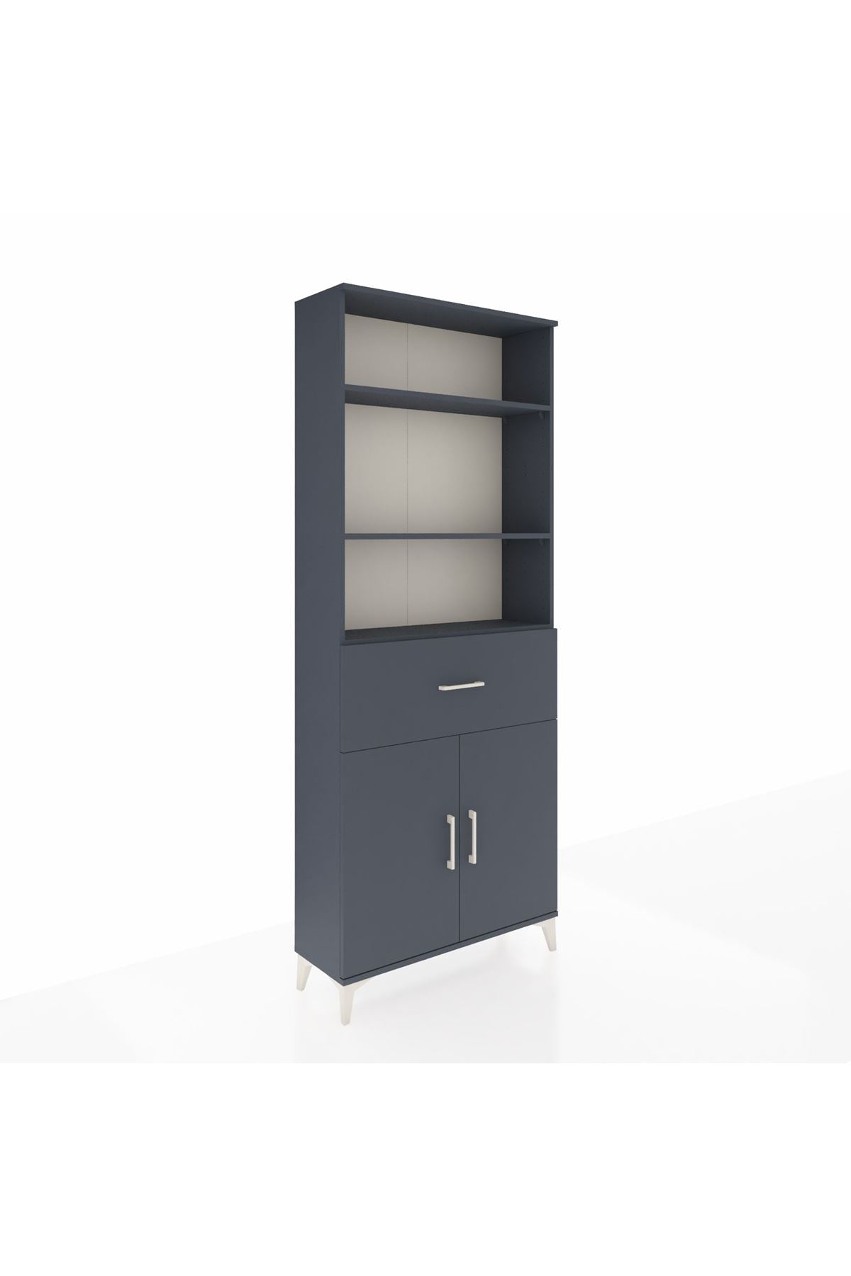 Arges Dolap 4 Raflı Tek Çekmeceli 2 Kapaklı 88x30x221 Antrasit-Antrasit