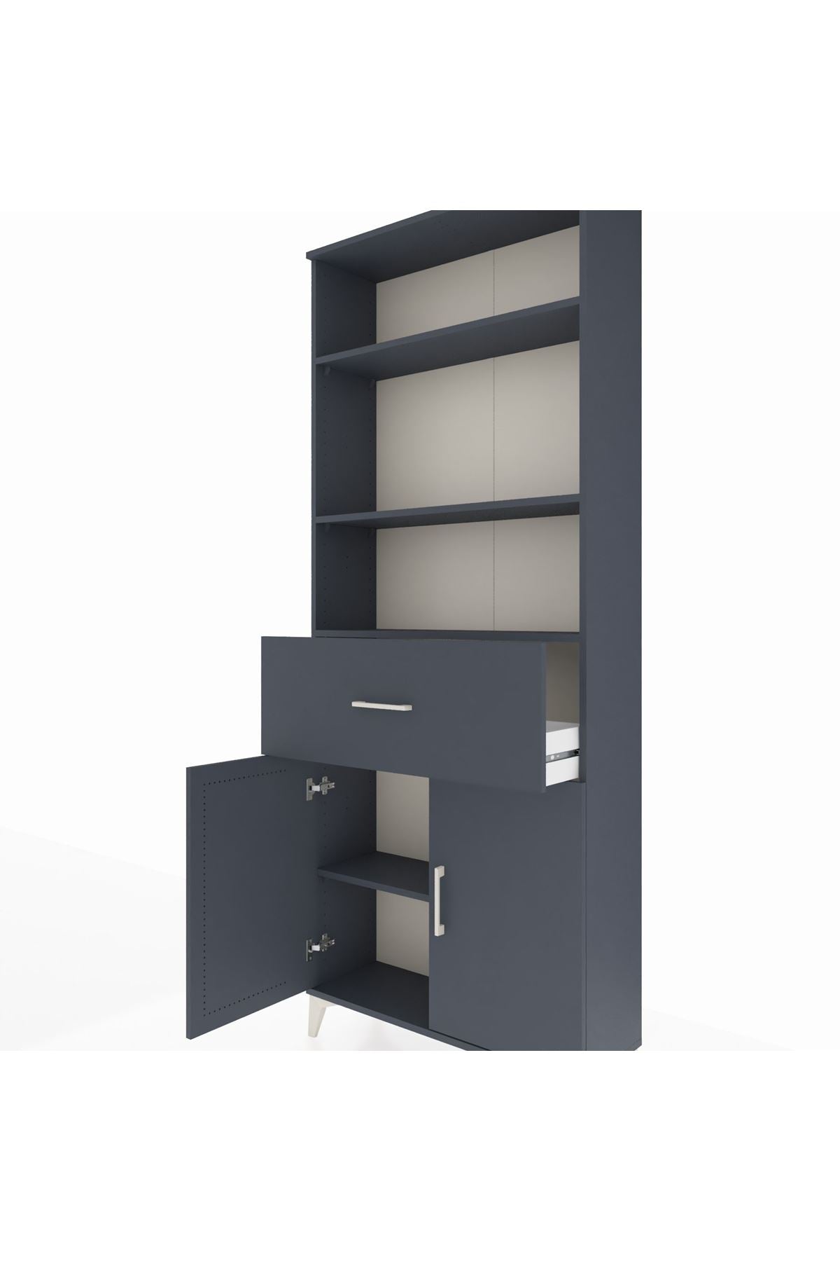 Arges Dolap 4 Raflı Tek Çekmeceli 2 Kapaklı 88x30x221 Antrasit-Antrasit