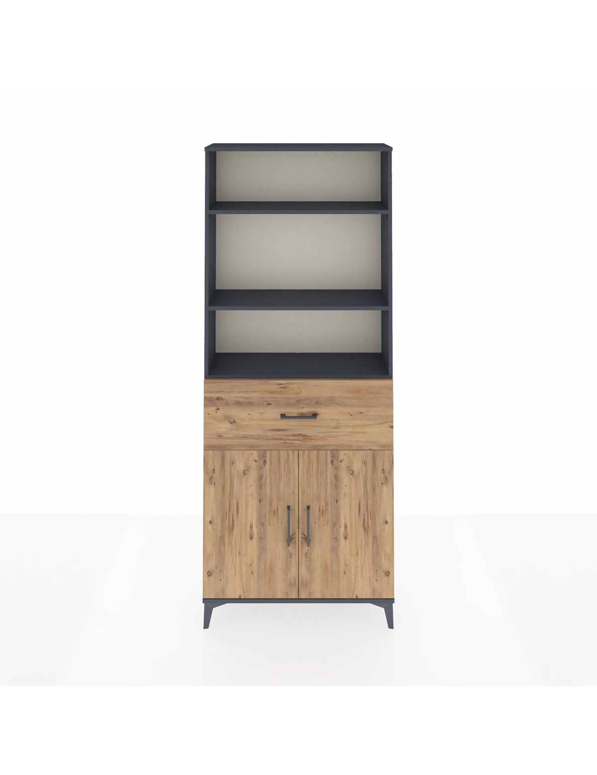 Arges Dolap 4 Raflı Tek Çekmeceli 2 Kapaklı 88x30x221 Antrasit-Çam