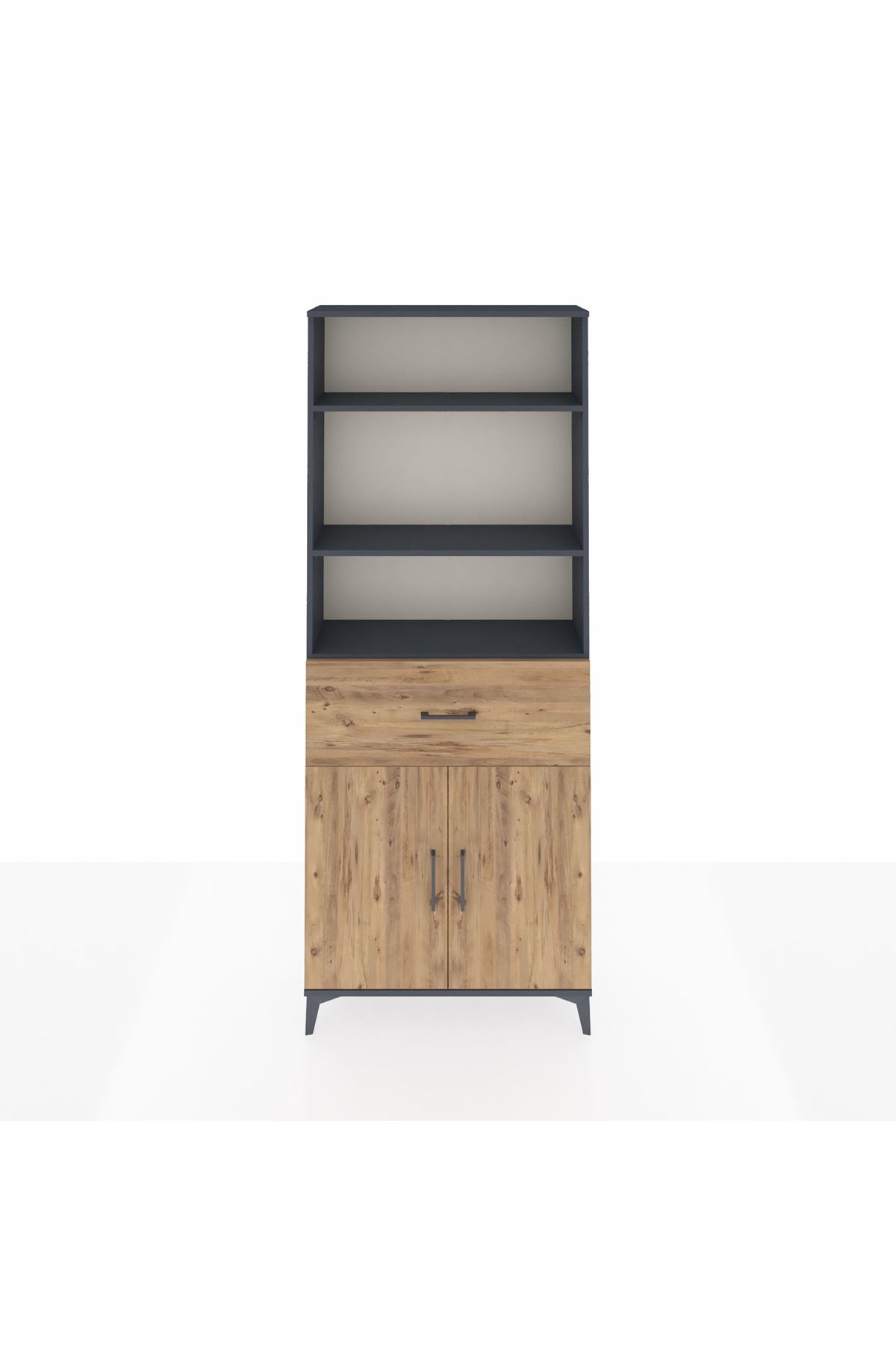 Arges Dolap 4 Raflı Tek Çekmeceli 2 Kapaklı 88x30x221 Antrasit-Çam